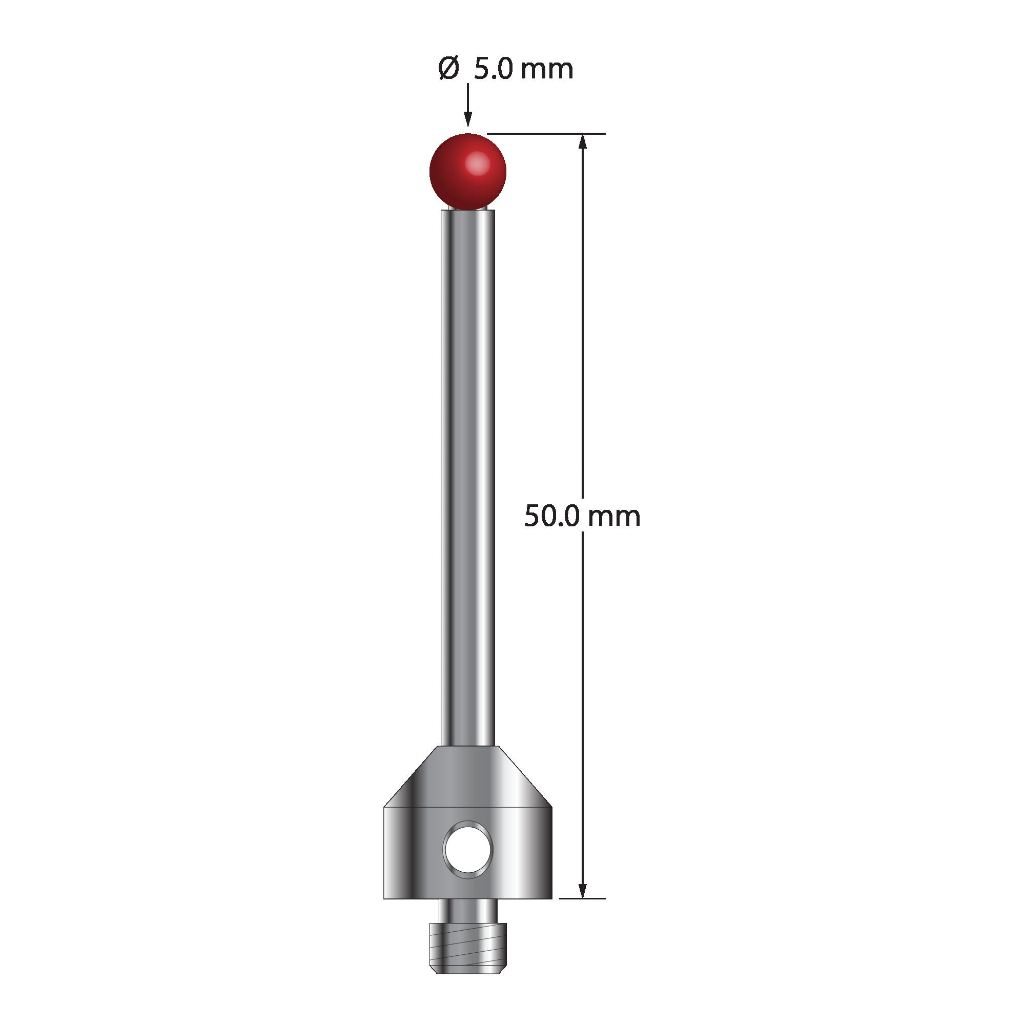ATG-5050 M5 5.0mm ruby ball stylus with carbide stem and stainless steel base, 50.0mm long by Q-Mark Manufacturing, Inc.