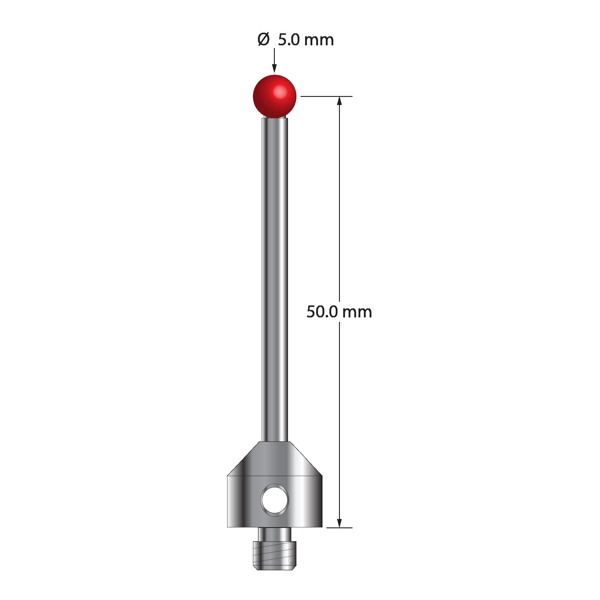 ATG-5052.5 M5 stylus with 5.0mm ruby ball, carbide stem, and stainless steel base, 50mm long by Q-Mark Manufacturing, Inc.