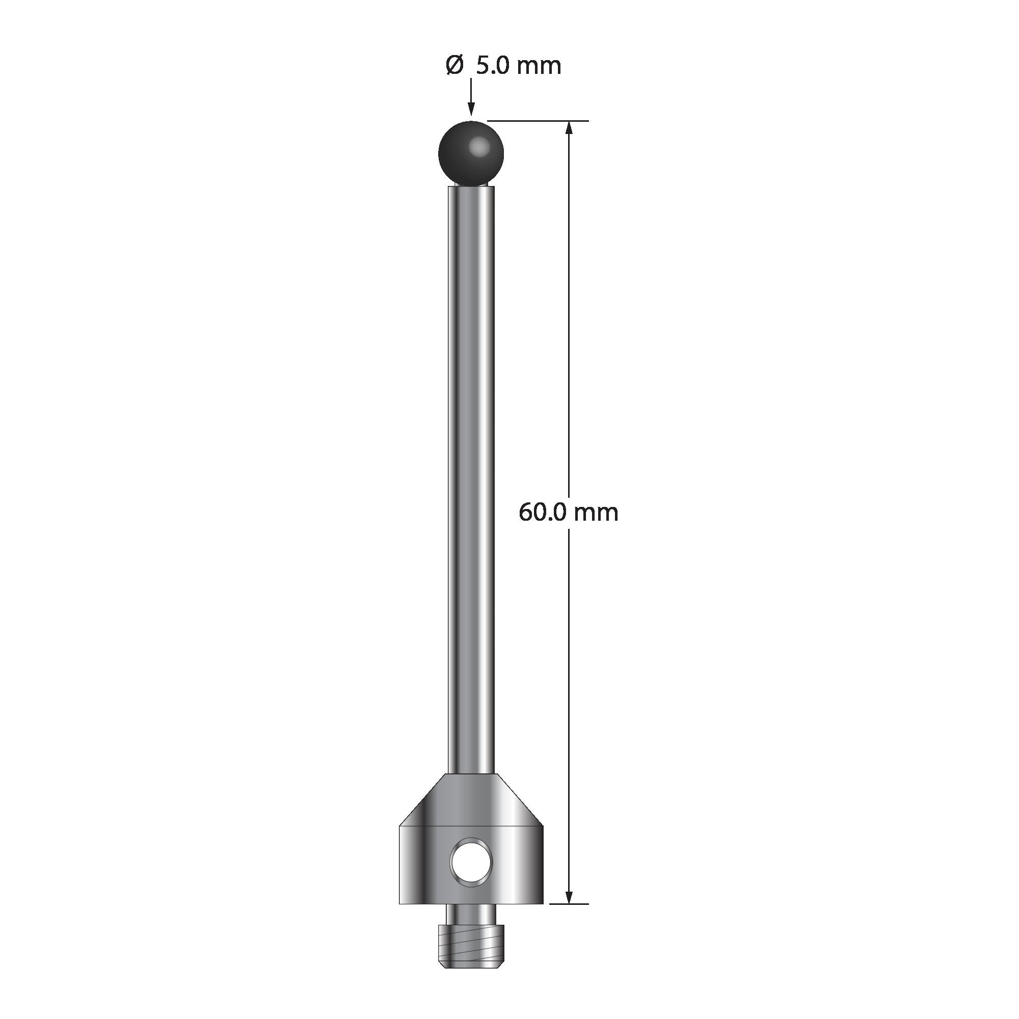 ATG-5060-SN M5 stylus with 5.0mm silicon nitride ball, carbide stem, and stainless steel base, 60.0mm long by Q-Mark Manufacturing, Inc.