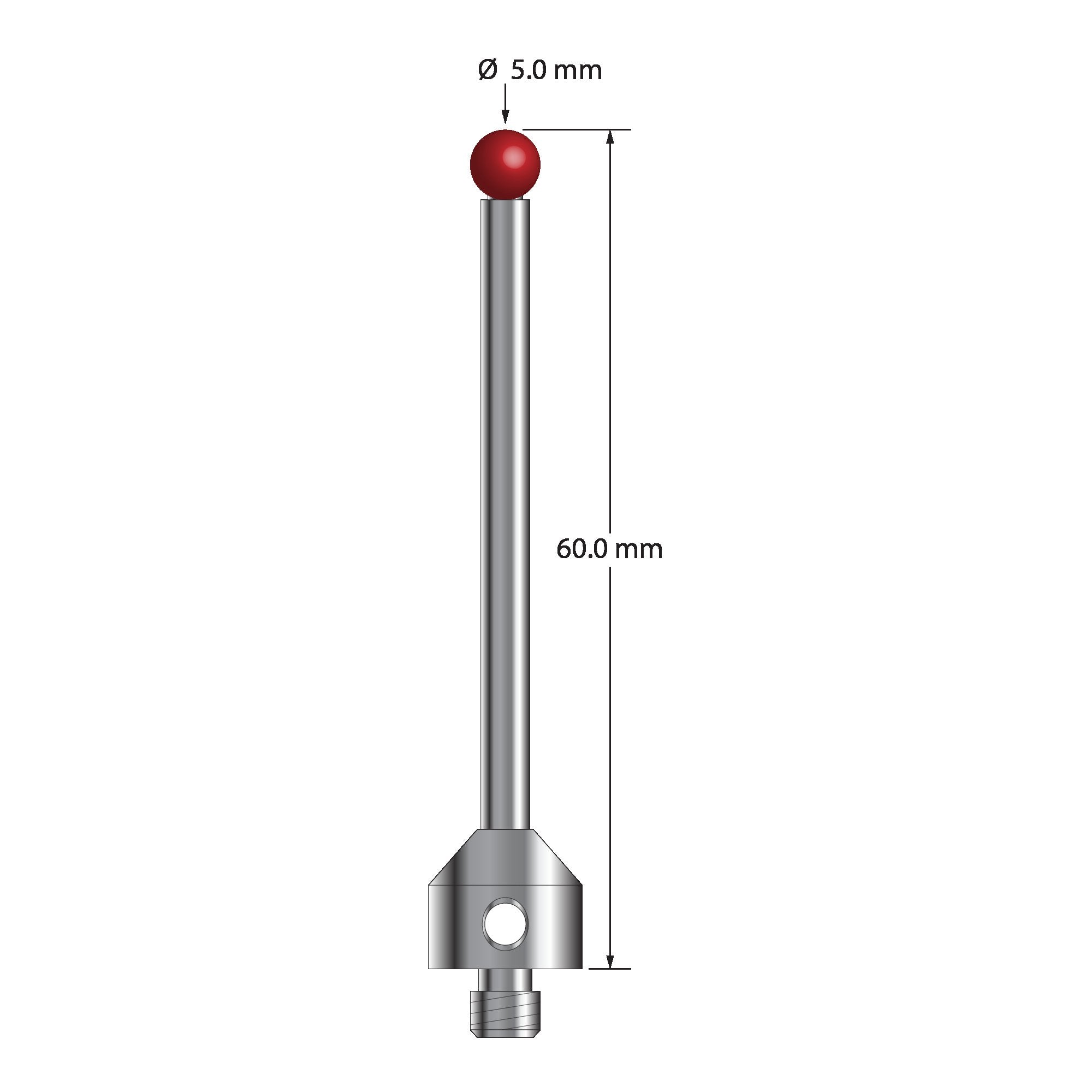 ATG-5060 M5 stylus with 5.0mm ruby ball, carbide stem, and stainless steel base, 60.0mm long by Q-Mark Manufacturing, Inc.