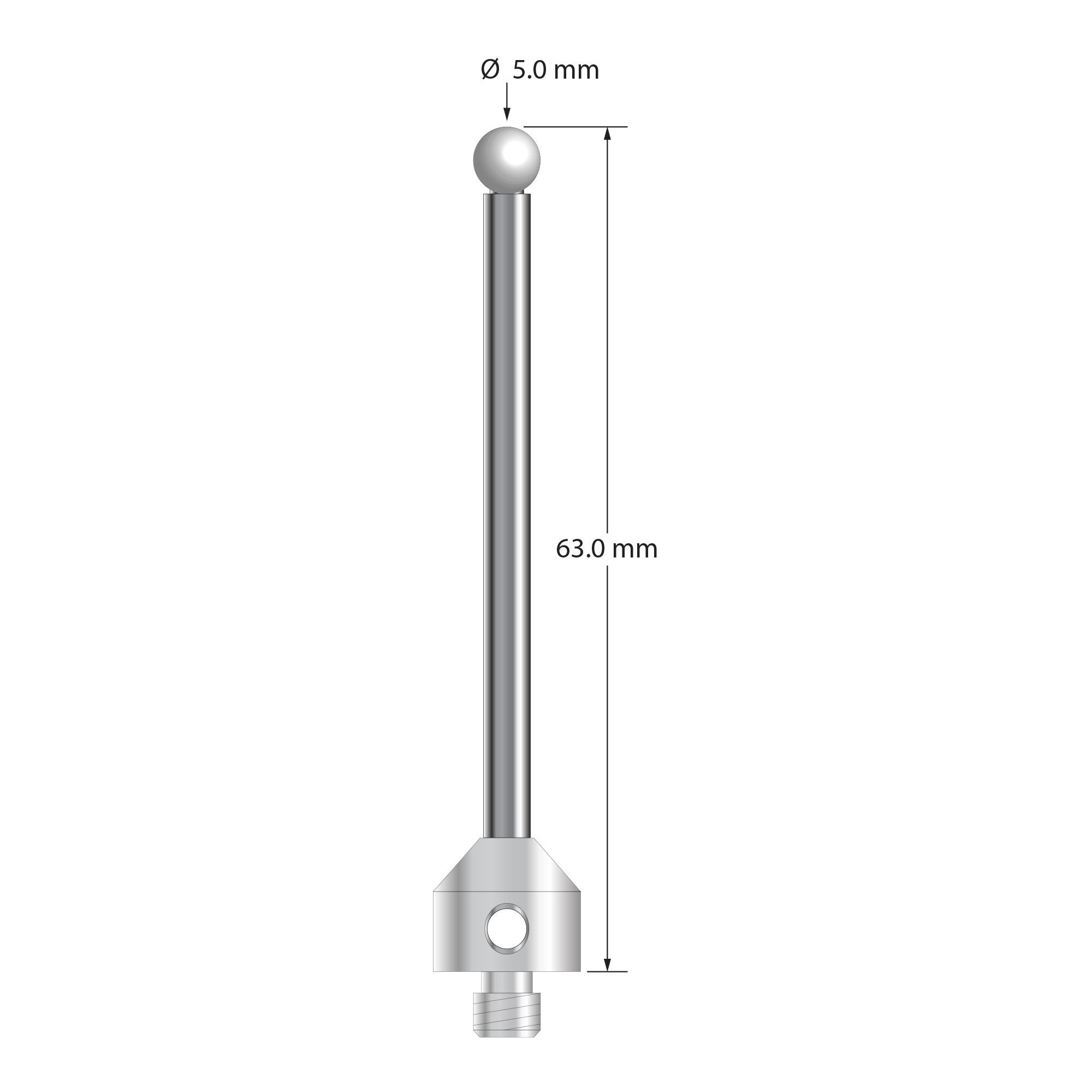 ATG-5063-Z M5 stylus with 5.0mm zirconia ball and carbide stem, 63.0mm long by Q-Mark Manufacturing, Inc.