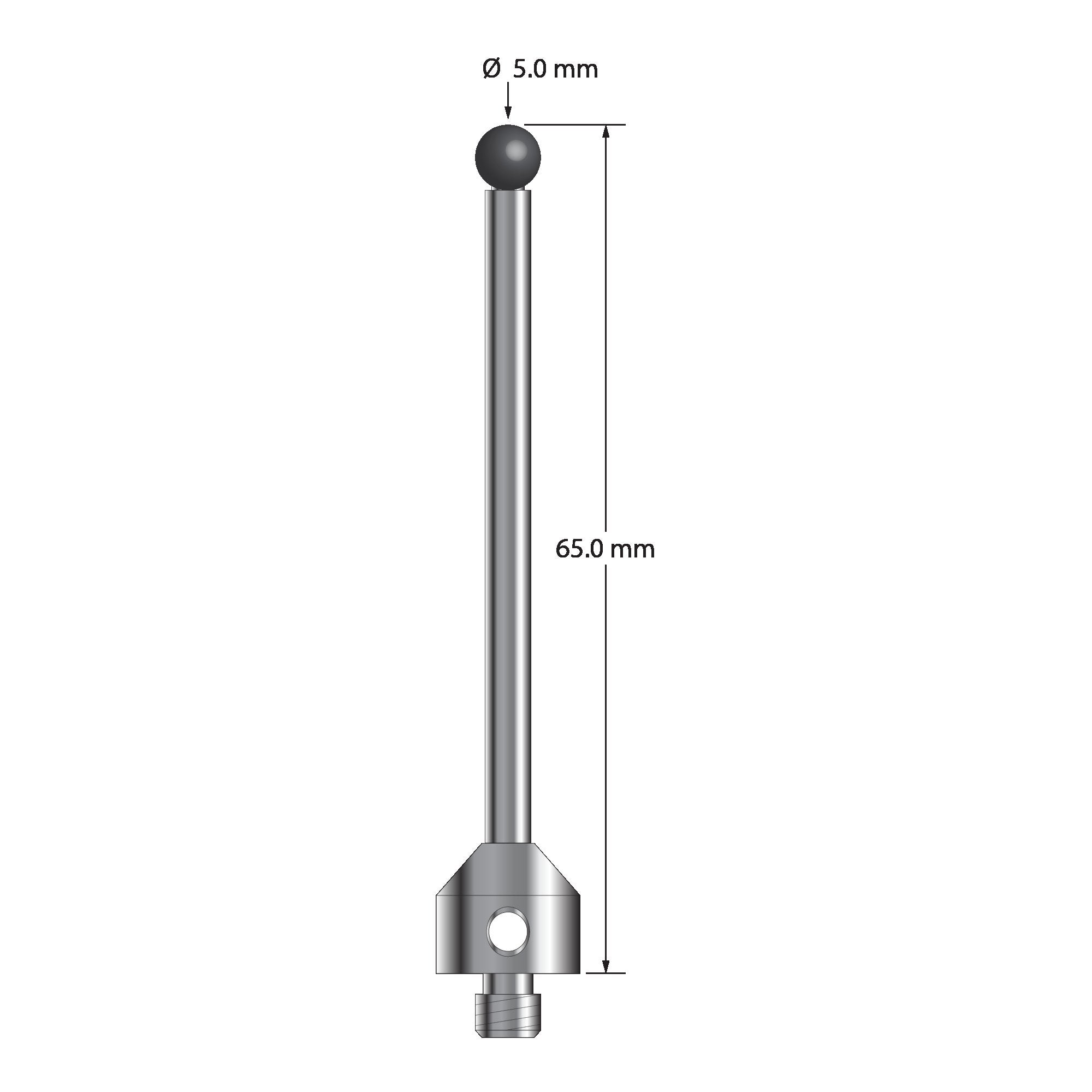 ATG-5065-SN M5 stylus with 5.0mm silicon nitride ball, carbide stem, and stainless steel base, 65.0mm long by Q-Mark Manufacturing, Inc.