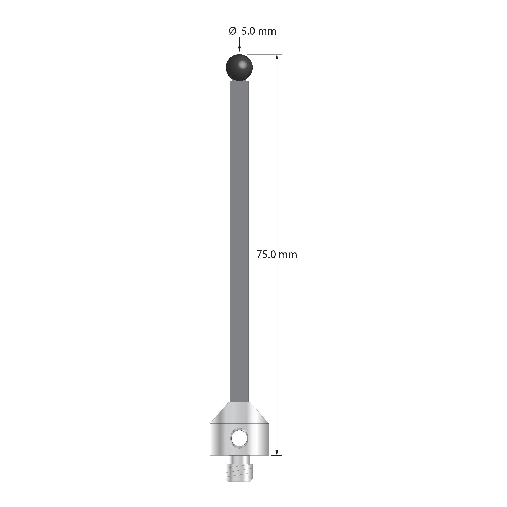 ATG-5075-TX-SN M5 stylus with 5.0mm silicon nitride ball, carbon fiber stem, and titanium base, 75.0mm long by Q-Mark Manufacturing, Inc.