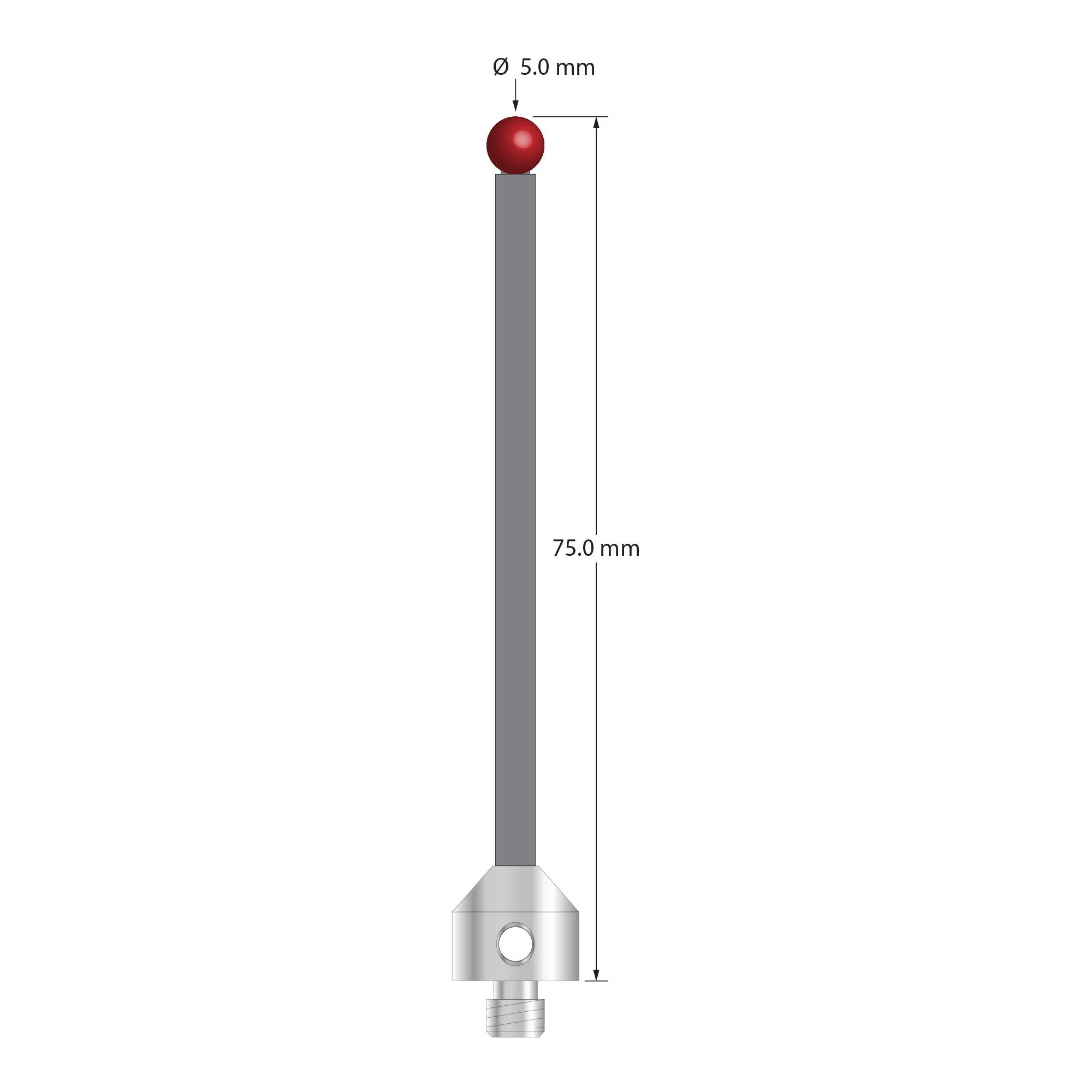 ATG-5075-TX M5 5.0mm ruby ball, carbon fiber stem, titanium base stylus, 75.0mm long by Q-Mark Manufacturing, Inc.