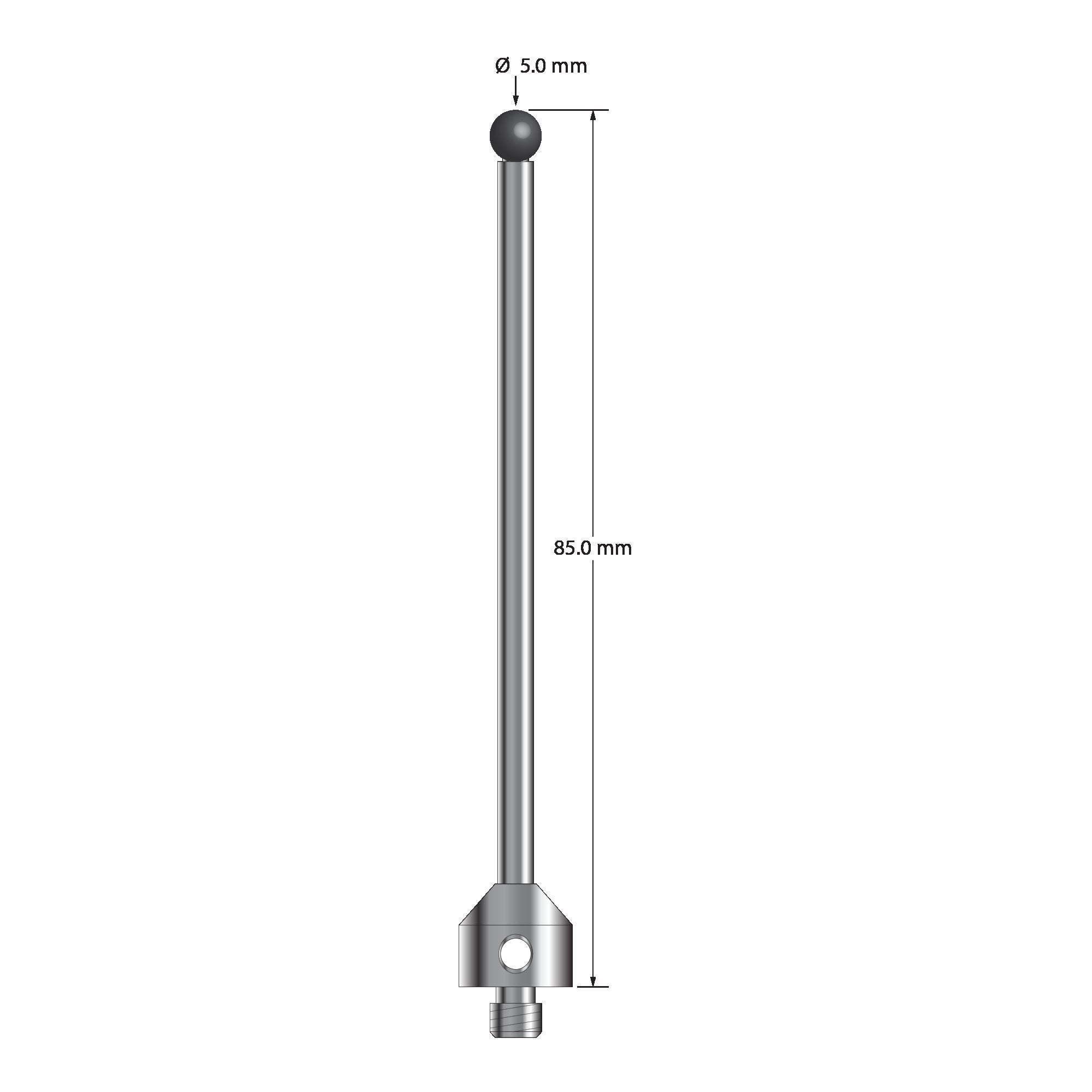 ATG-5085-SN M5 stylus with 5.0mm silicon nitride ball, carbide stem, and stainless steel base, 85mm long by Q-Mark Manufacturing, Inc.