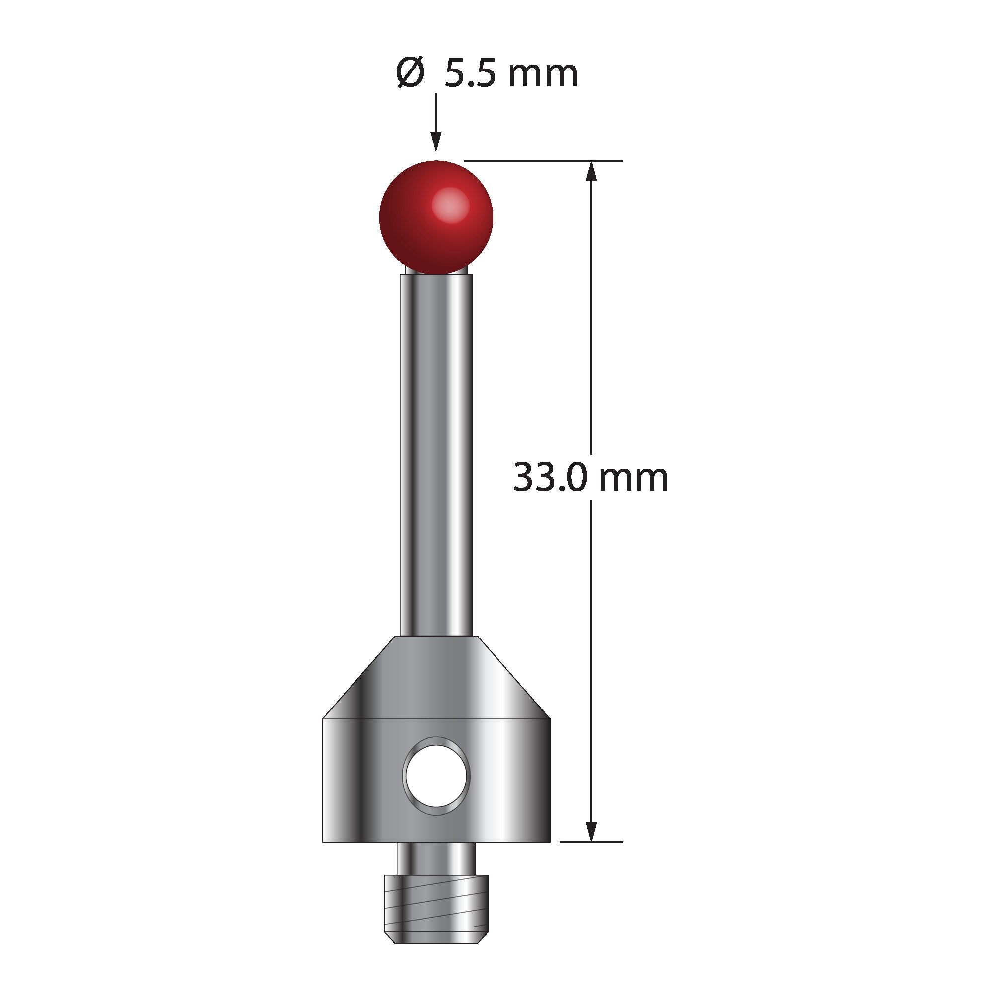 ATG-5533 M5 stylus with 5.5mm ruby ball, carbide stem, and stainless steel base, 33mm long by Q-Mark Manufacturing, Inc.