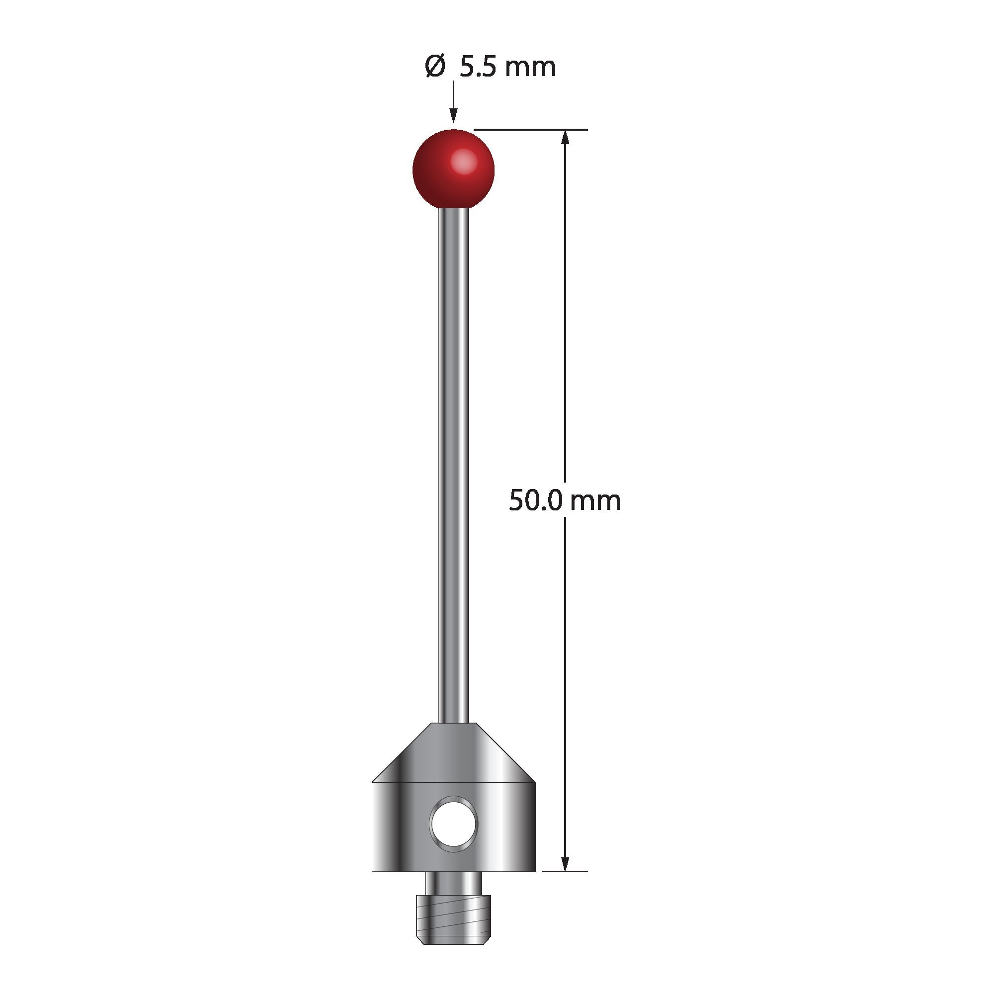 ATG-5550-DS2 M5 stylus with 5.5mm ruby ball, carbide stem, and stainless steel base, 50mm long by Q-Mark Manufacturing, Inc.
