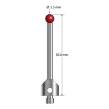 ATG-5550 M5 stylus with 5.5mm ruby ball, carbide stem, and stainless steel base, 33mm long.