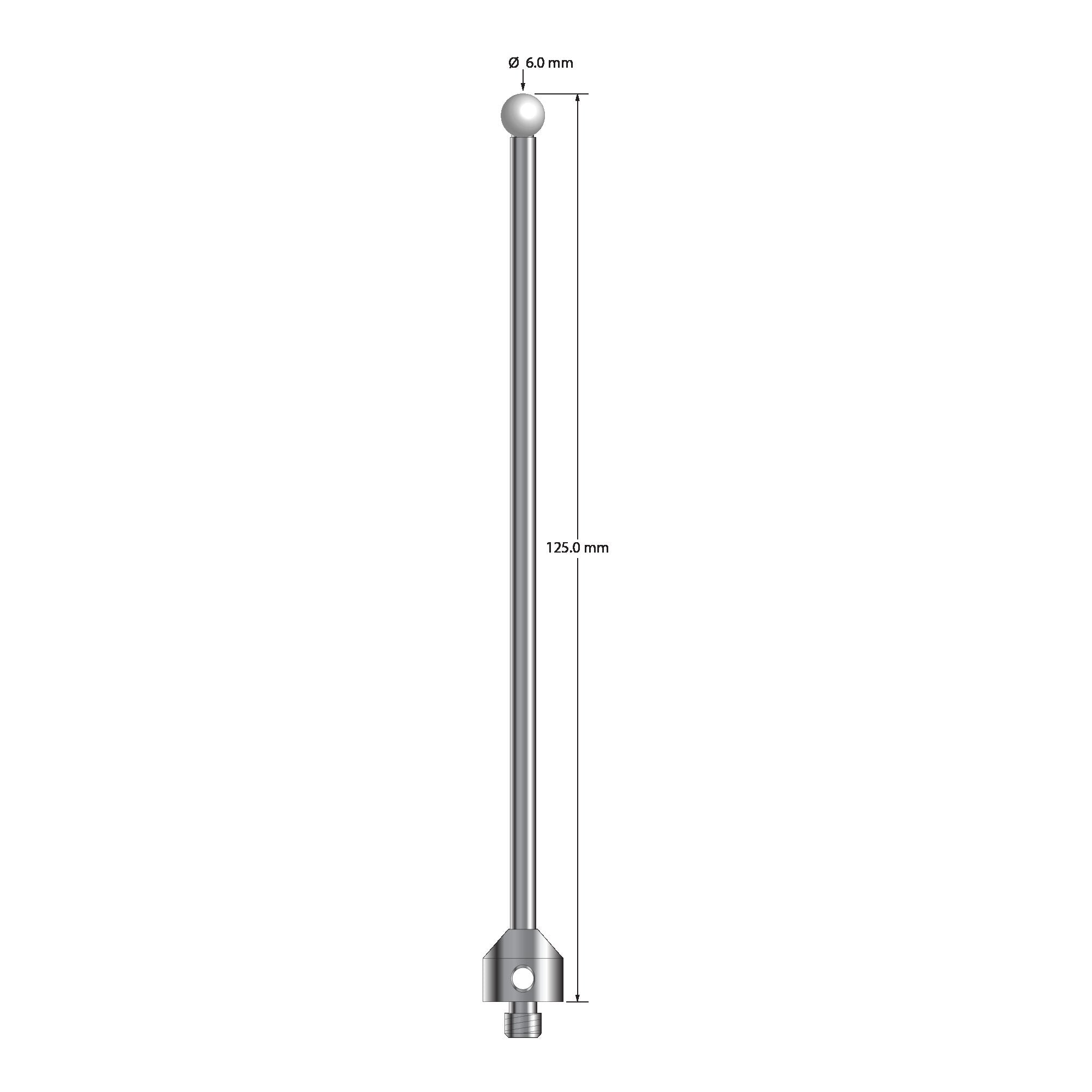 ATG-60125-Z M5 stylus with 6.0mm zirconia ball, carbide stem, and stainless steel base, 125mm long by Q-Mark Manufacturing, Inc.
