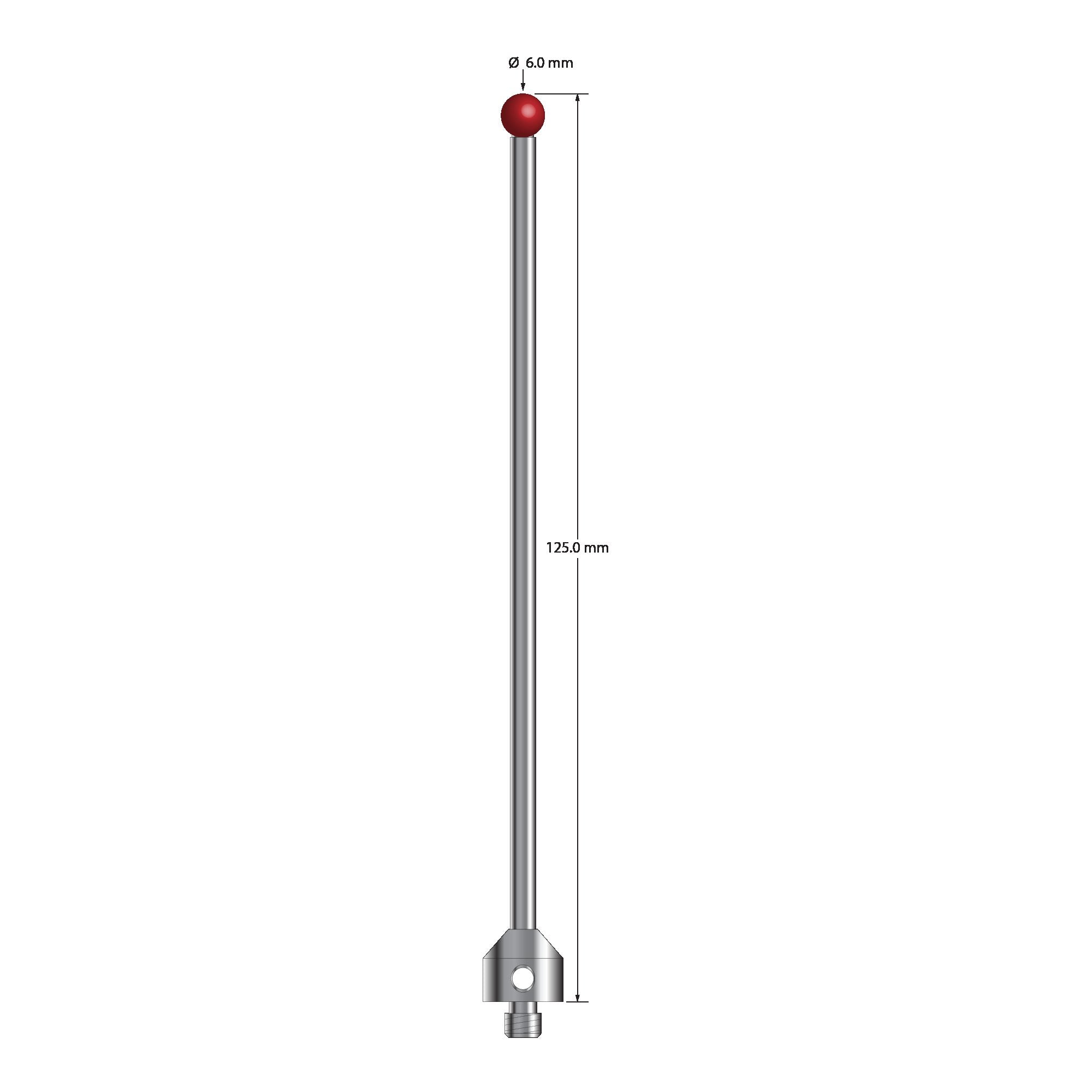 ATG-60125 M5 6.0mm ruby ball stylus with carbide stem and stainless steel base, 125mm long by Q-Mark Manufacturing, Inc.