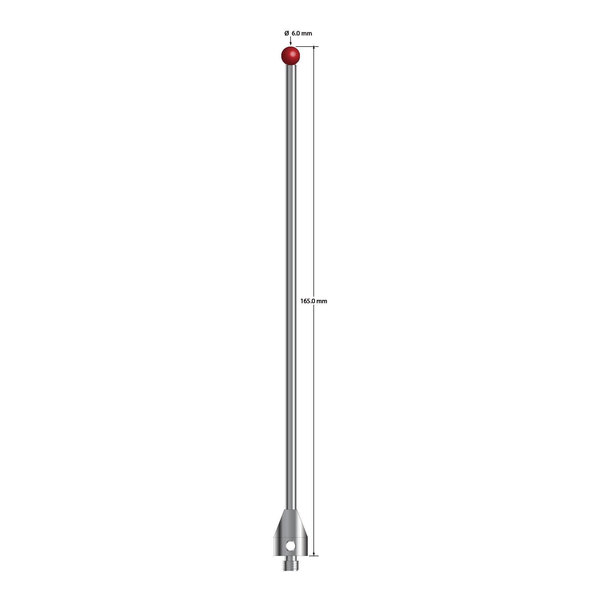 ATG-60165 M5 stylus with 6.0mm ruby ball, carbide stem, and stainless steel base, 165mm long by Q-Mark Manufacturing, Inc.