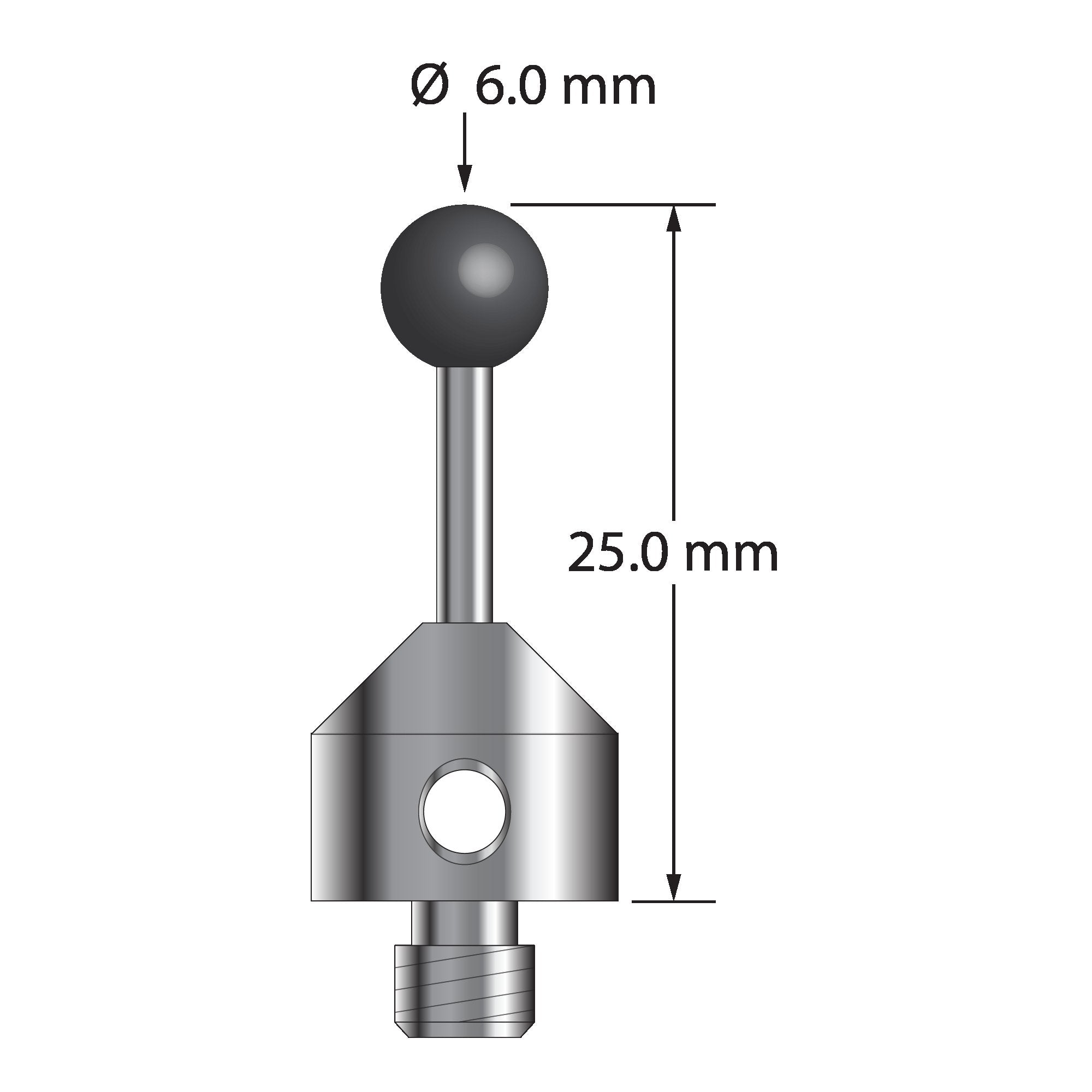 ATG-6025-SN M5 6.0mm silicon nitride stylus with carbide stem and stainless steel base, 25.0mm long by Q-Mark Manufacturing, Inc.
