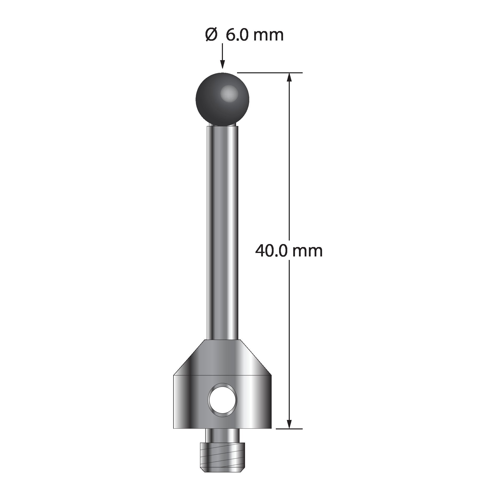 ATG-6040-SN M5 stylus with 6.0mm silicon nitride ball, carbide stem, and stainless steel base, 40.0mm long by Q-Mark Manufacturing, Inc.