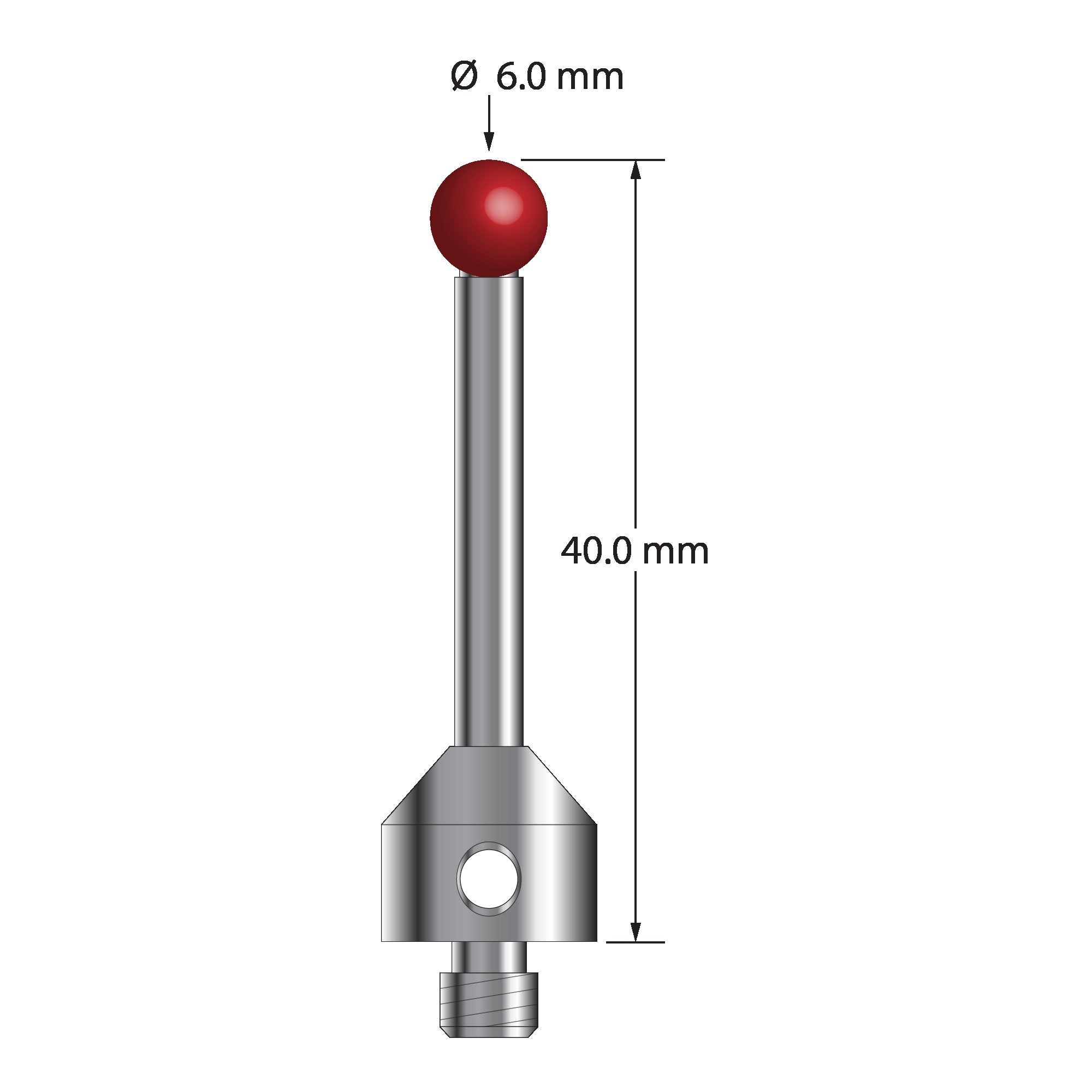 ATG-6040 M5 stylus with 6.0mm ruby ball, carbide stem, and stainless steel base, 40.0mm long by Q-Mark Manufacturing, Inc.