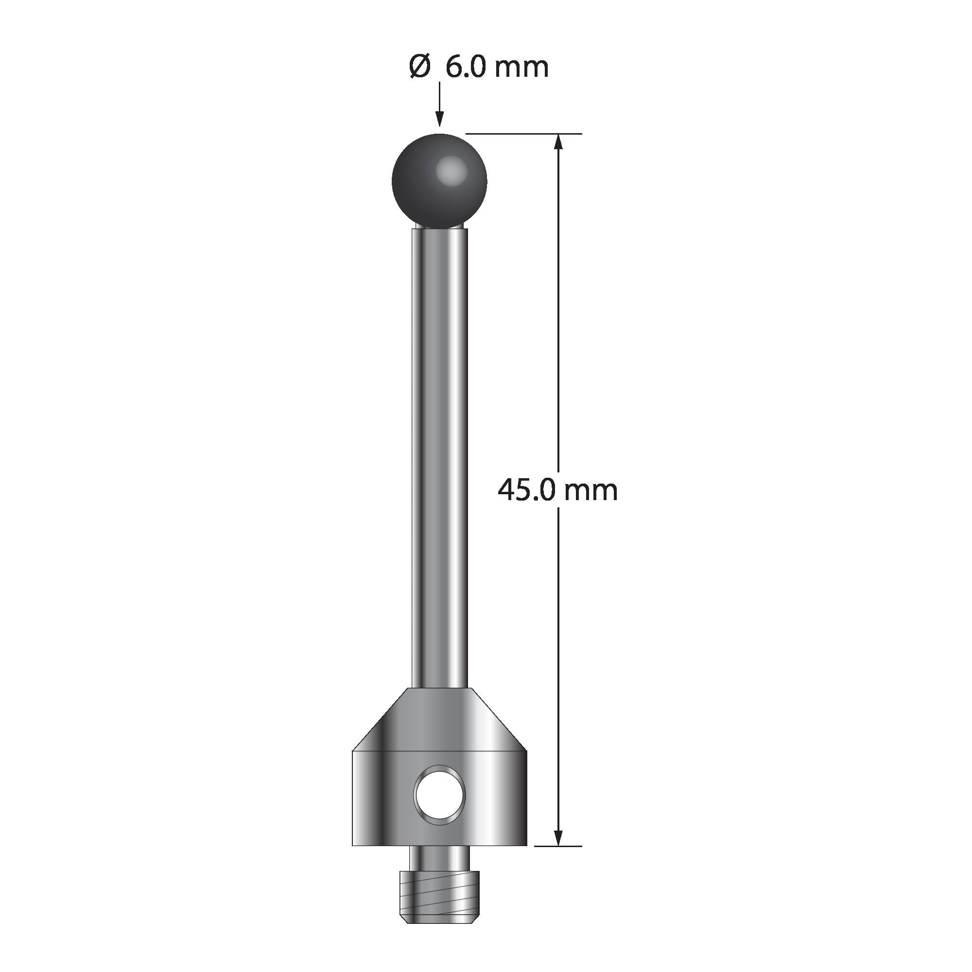 ATG-6045-SN M5 stylus with 6.0mm silicon nitride ball, carbide stem, stainless steel base, 45.0mm length by Q-Mark Manufacturing, Inc.