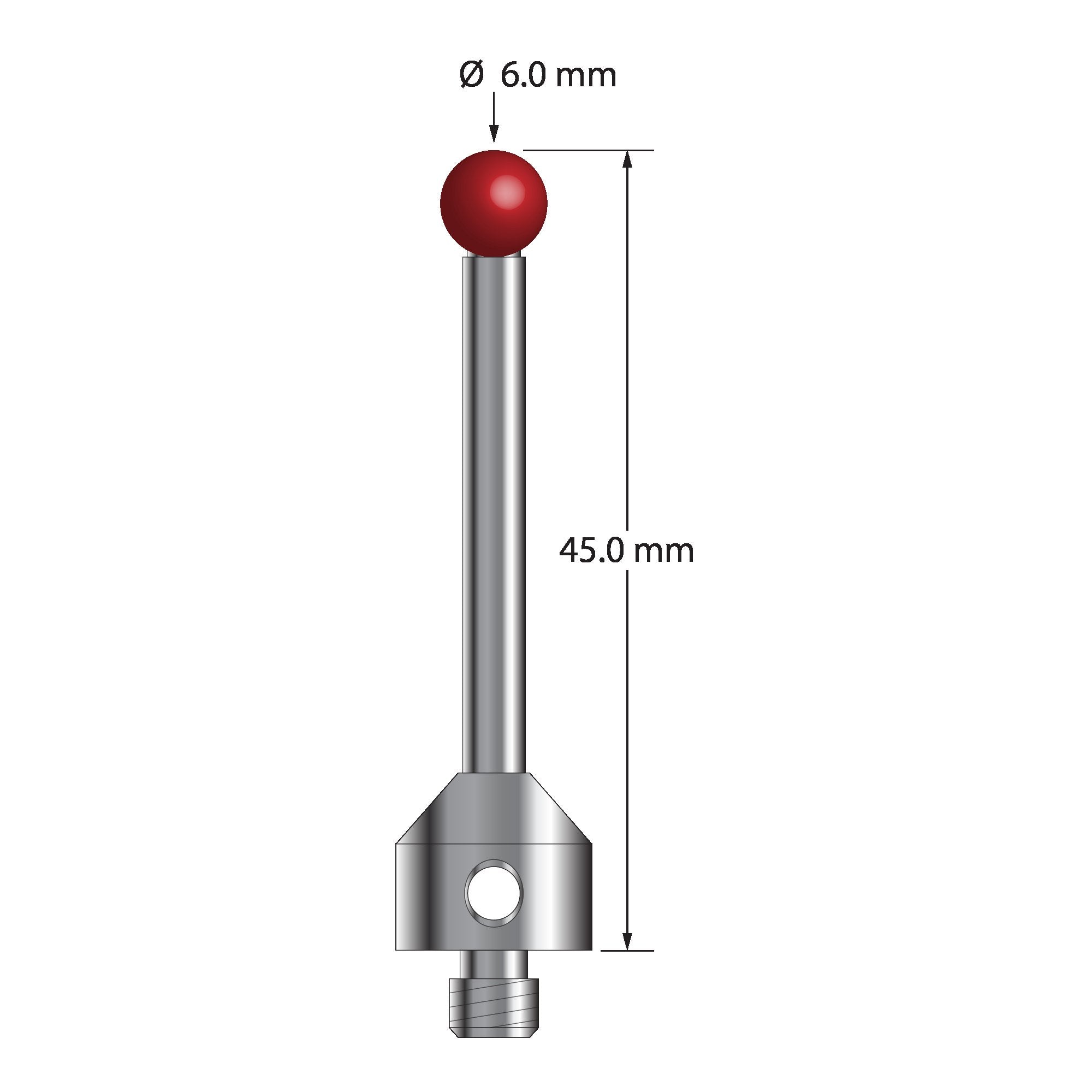 ATG-6045 M5 stylus with 6.0mm ruby ball, carbide stem, and stainless steel base, 45.0mm long by Q-Mark Manufacturing, Inc.