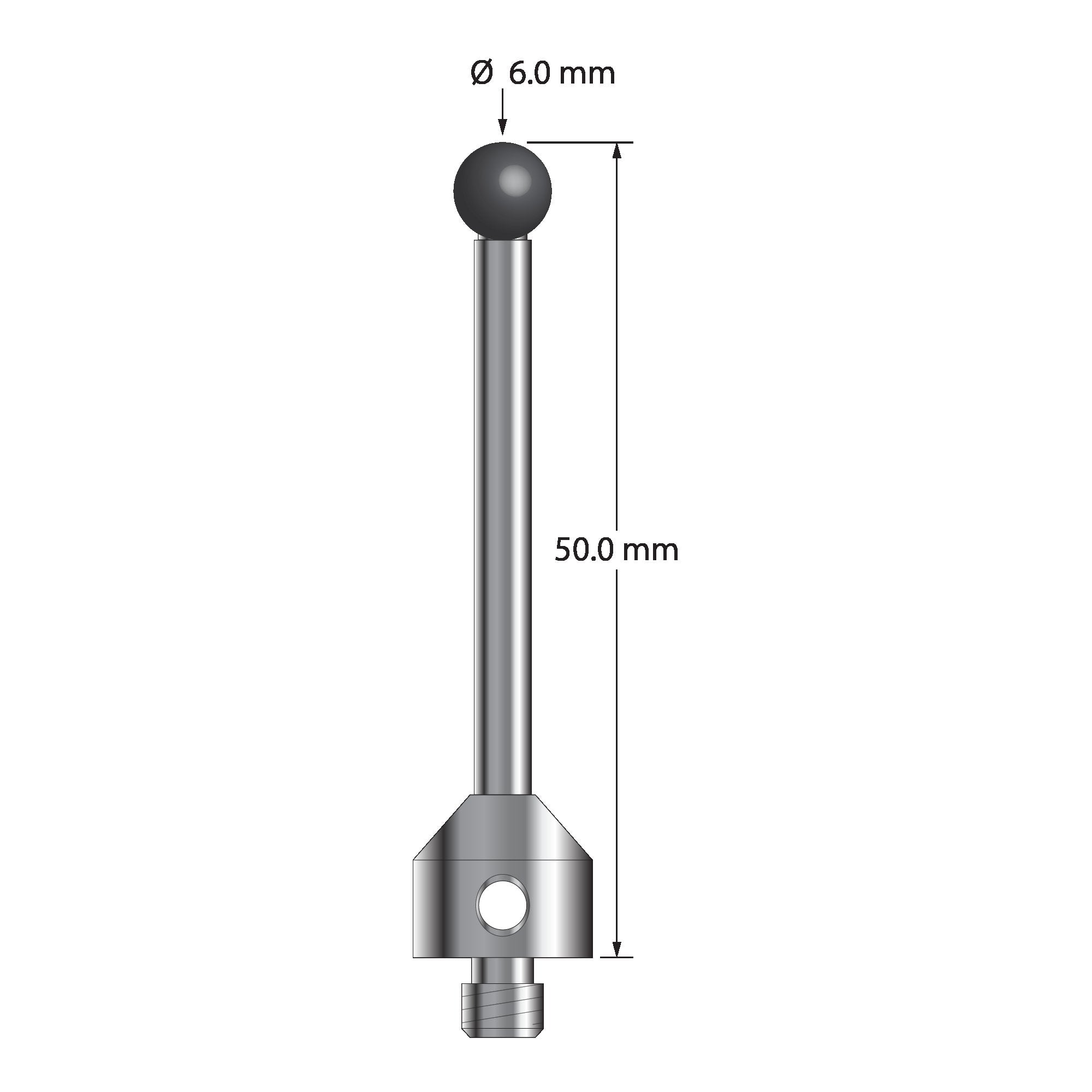 ATG-6050-SN M5 stylus with 6.0mm silicon nitride ball, carbide stem, and stainless steel base, 50mm long by Q-Mark Manufacturing, Inc.
