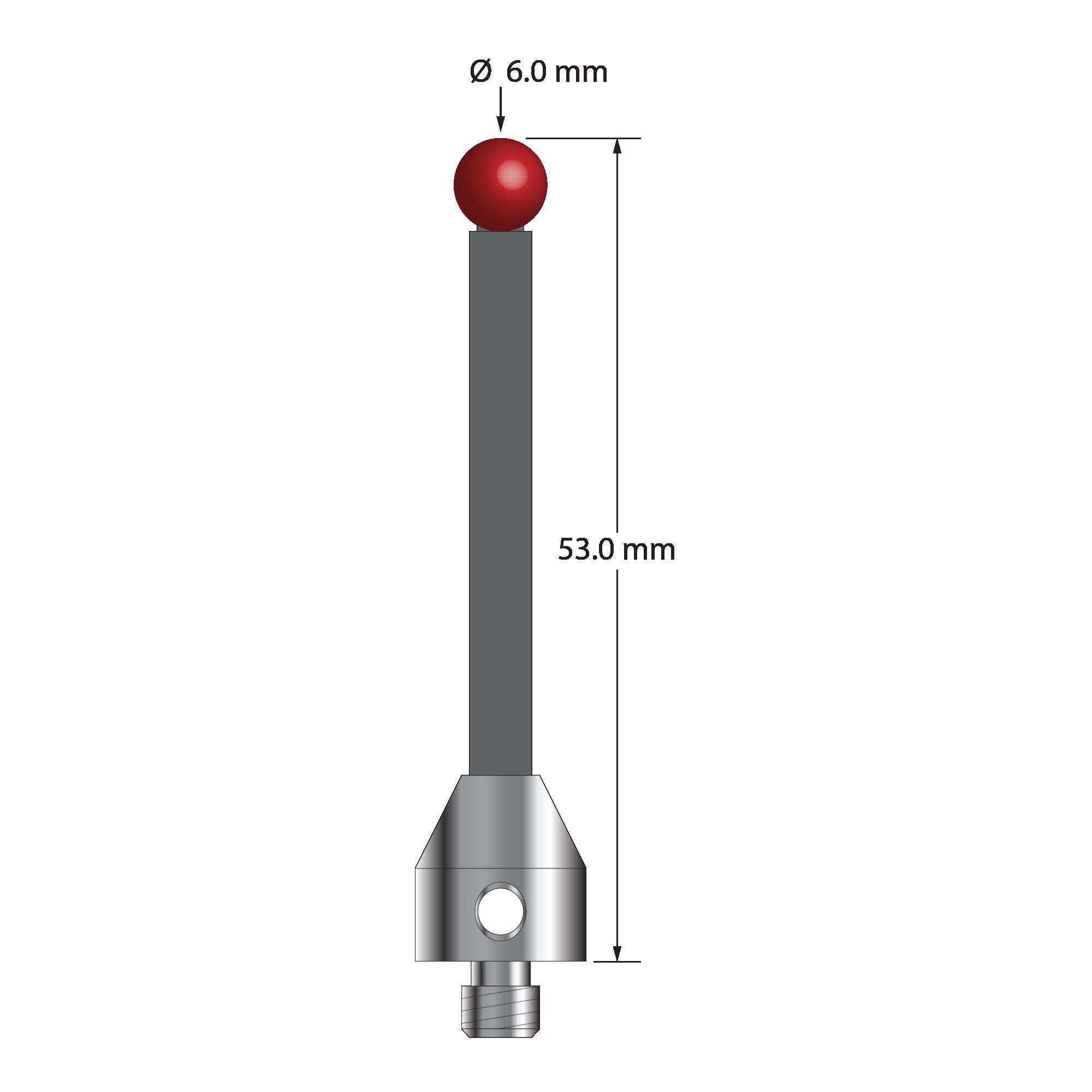 ATG-6053-G M5 6.0mm ruby ball stylus with carbon fiber stem and stainless steel base, 50.0mm length by Q-Mark Manufacturing, Inc.