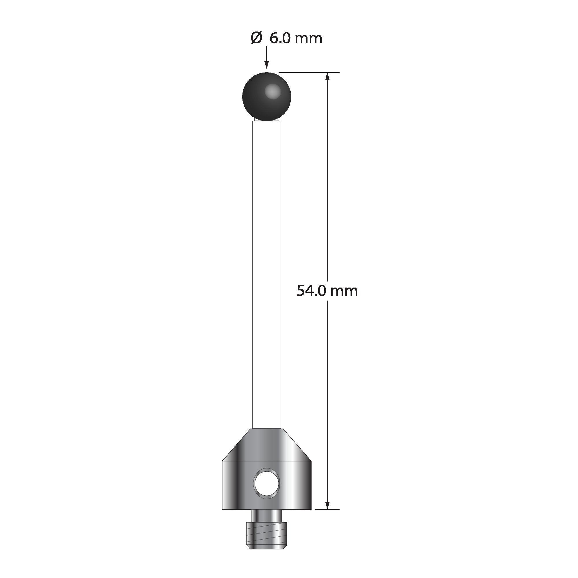 ATG-6054-C-SN M5 stylus with 6.0mm silicon nitride ball, ceramic stem, and aluminum base, 54.0mm long by Q-Mark Manufacturing, Inc.