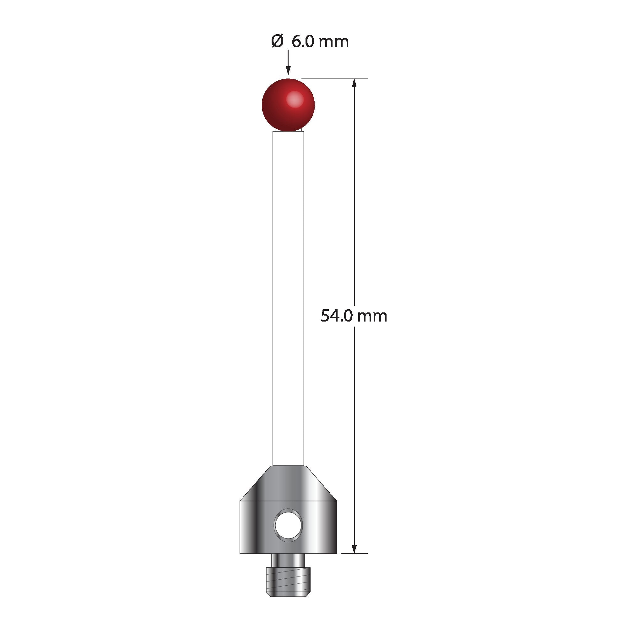 ATG-6054-C M5 stylus with 6.0mm ruby ball, ceramic stem, and aluminum base, 54.0mm long by Q-Mark Manufacturing, Inc.