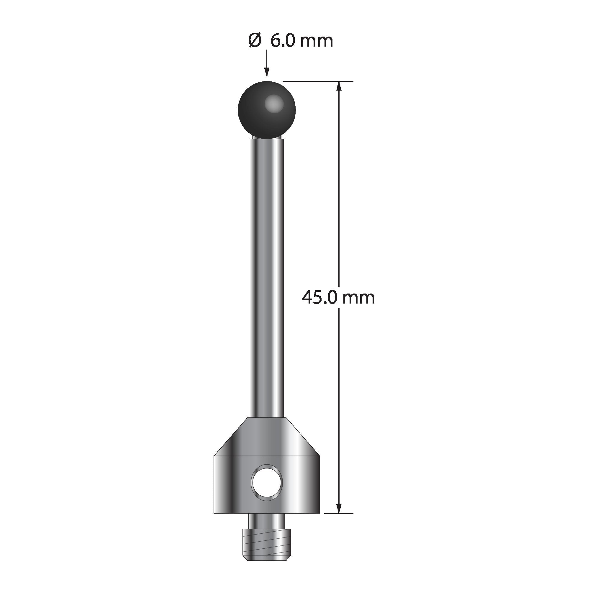 ATG-6054-SN M5 stylus with 6.0mm silicon nitride ball, carbide stem, and stainless steel base, 54.0mm long by Q-Mark Manufacturing, Inc.