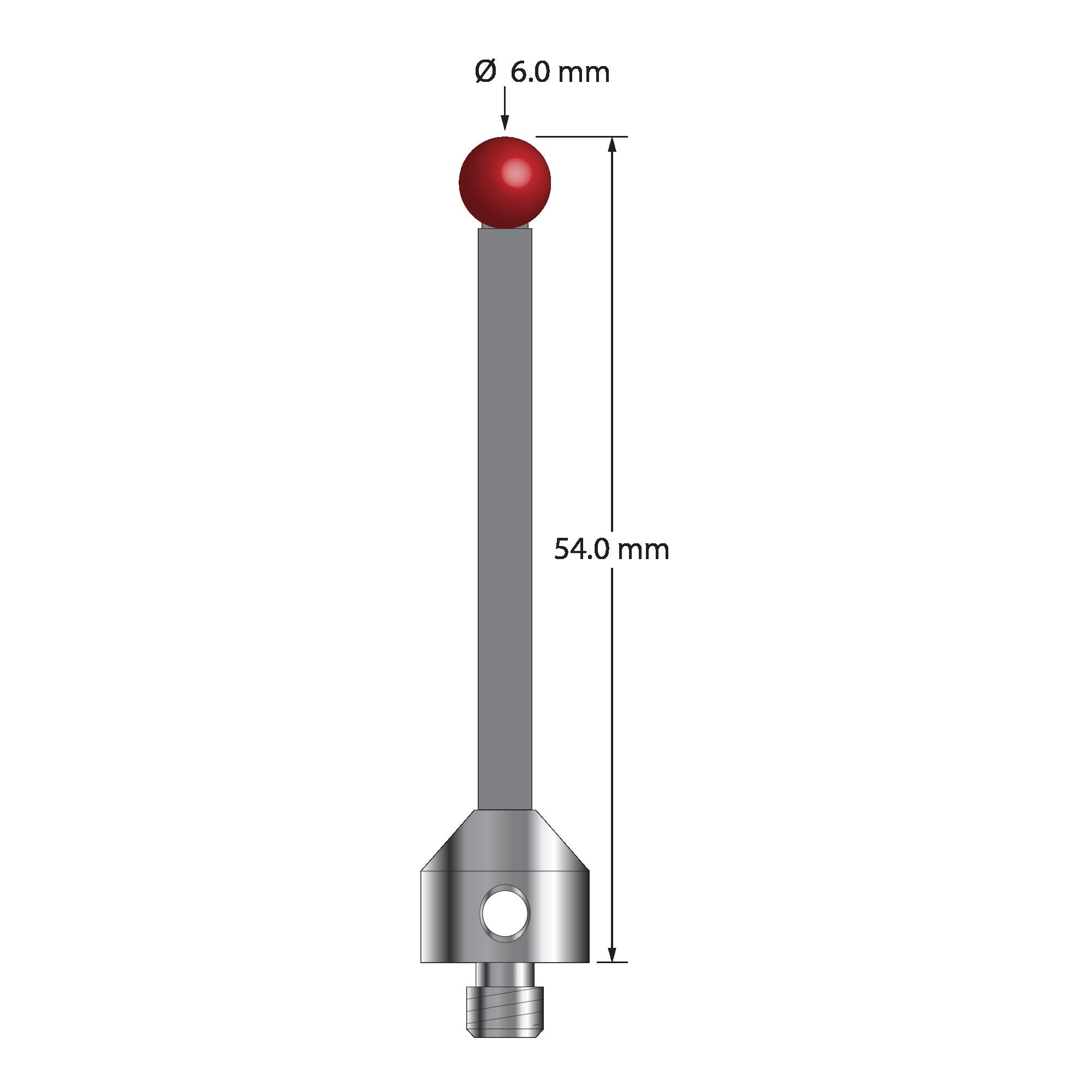 ATG-6054-TX M5 stylus with 6.0mm ruby ball, carbon fiber stem, and titanium base, 54.0mm long by Q-Mark Manufacturing, Inc.
