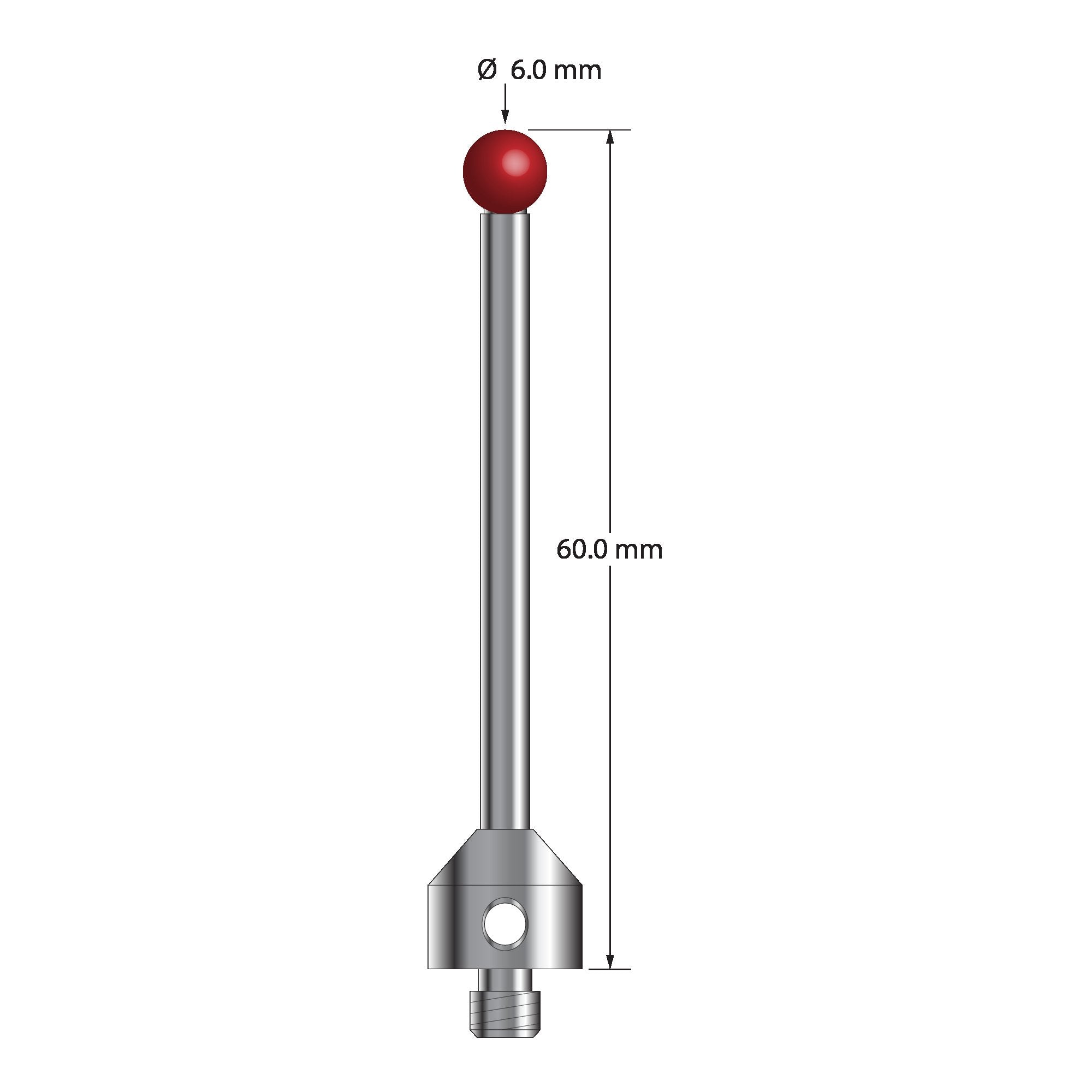 ATG-6060 M5 6.0mm ruby ball stylus with carbide stem and stainless steel base, 60.0mm long by Q-Mark Manufacturing, Inc.