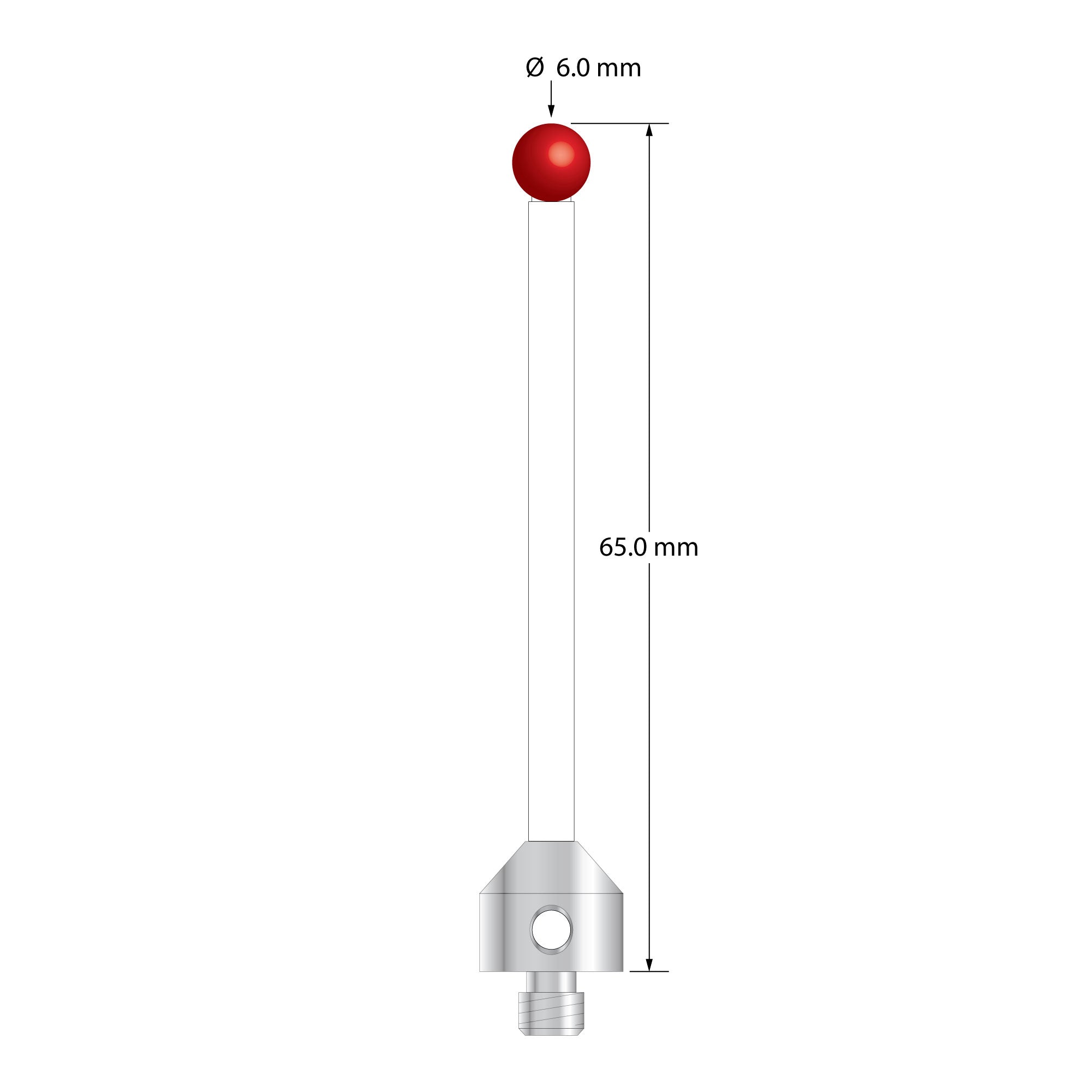 ATG-6065-C M5 stylus with 6.0mm ruby ball, ceramic stem, and aluminum base, 65.0mm long by Q-Mark Manufacturing, Inc.