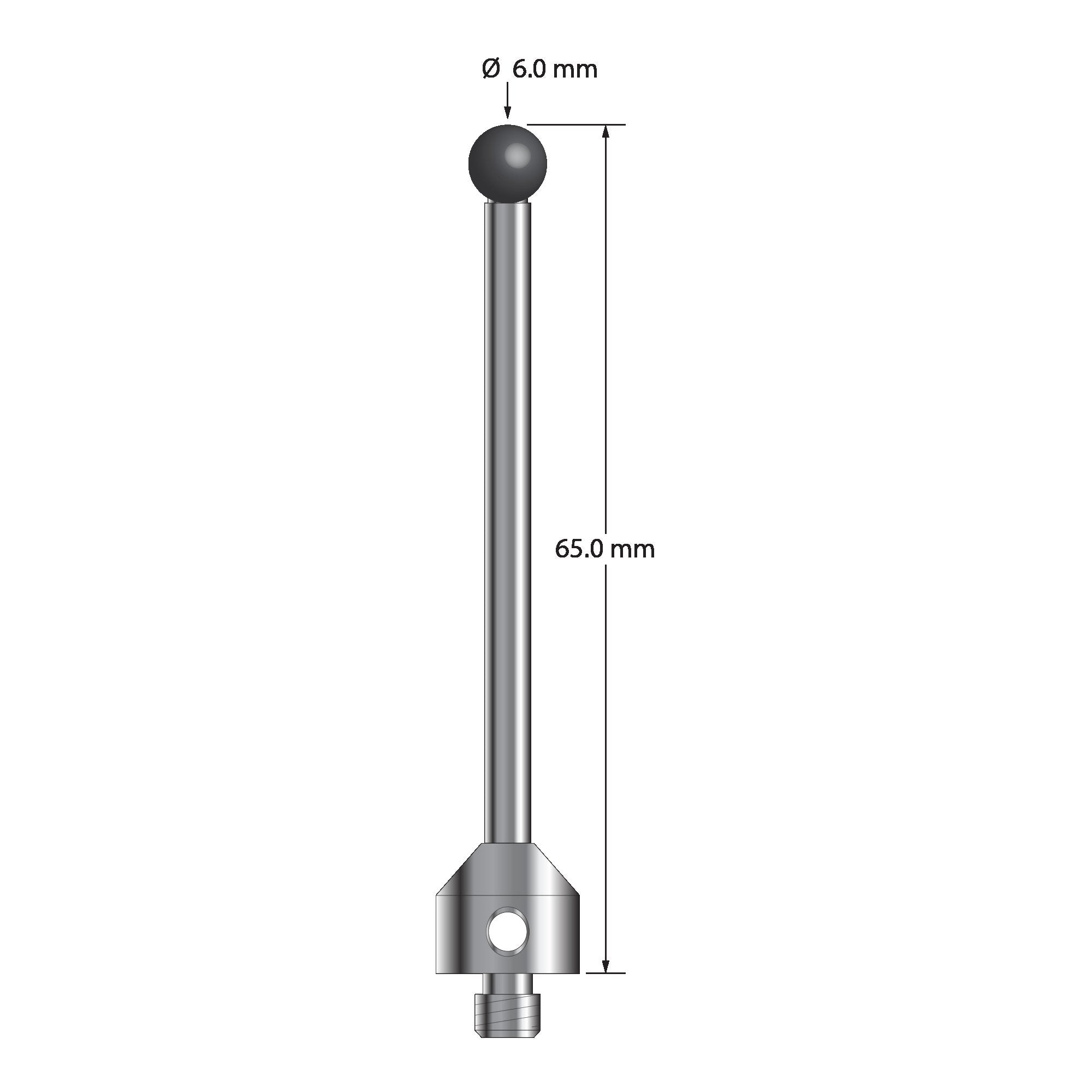 ATG-6065-SN M5 stylus with 6.0mm silicon nitride ball, carbide stem, and stainless steel base, 65.0mm long by Q-Mark Manufacturing, Inc.