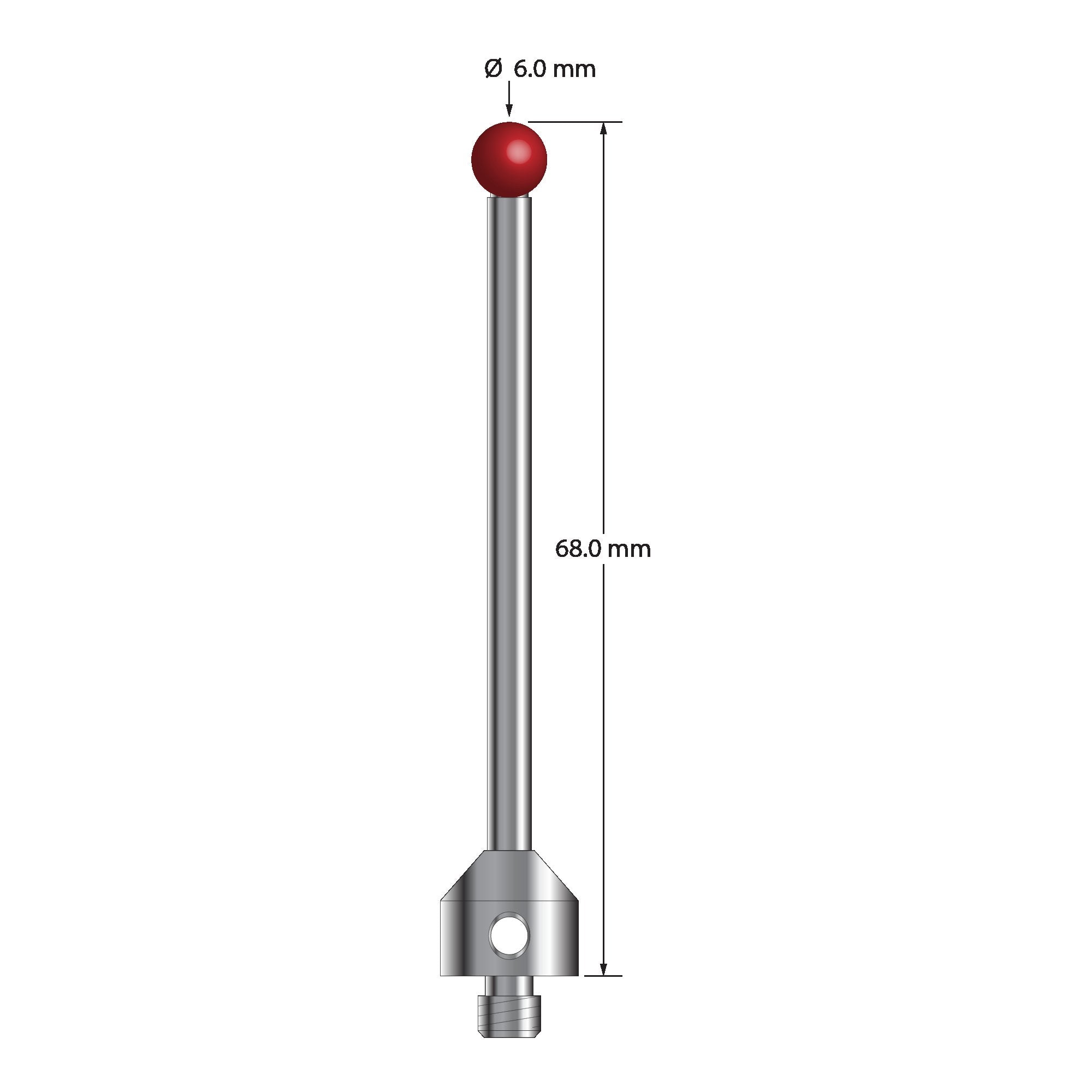 ATG-6068 M5 stylus with 6.0mm ruby ball, carbide stem, stainless steel base, 65.0mm long by Q-Mark Manufacturing, Inc.