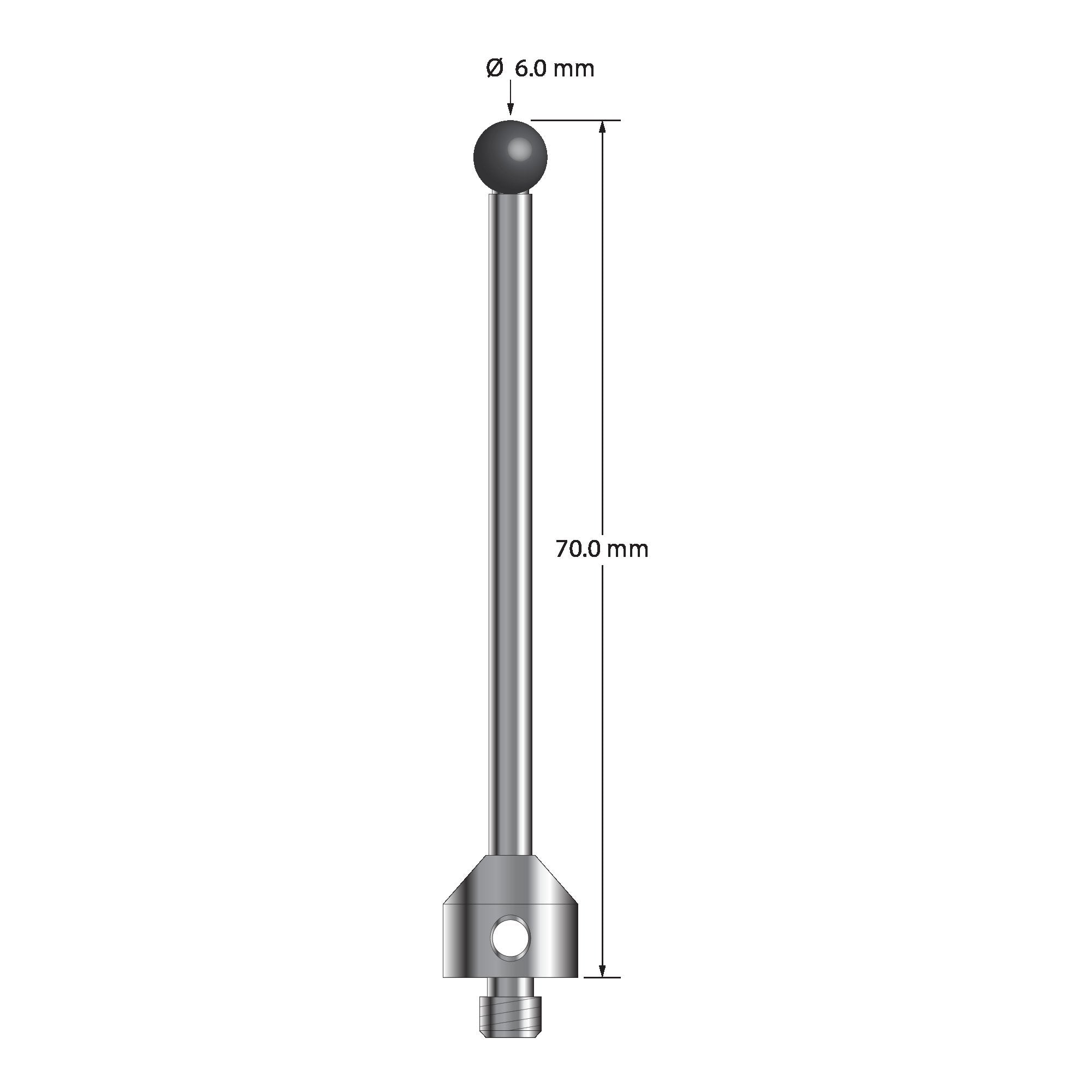 ATG-6070-SN M5 6.0mm silicon nitride stylus with carbide stem and stainless steel base, 70.0mm long by Q-Mark Manufacturing, Inc.