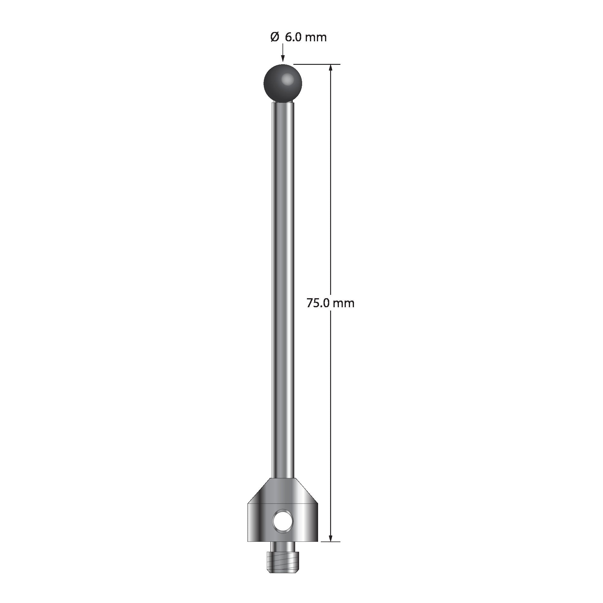 ATG-6075-SN M5 6.0mm silicon nitride stylus with carbide stem and stainless steel base, 75.0mm long by Q-Mark Manufacturing, Inc.