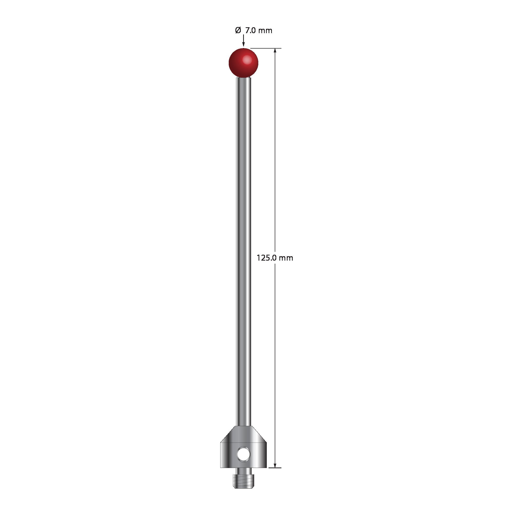 ATG-70125 M5 stylus with 7.0mm ruby ball, carbide stem, and stainless steel base, 125.0mm long by Q-Mark Manufacturing, Inc.