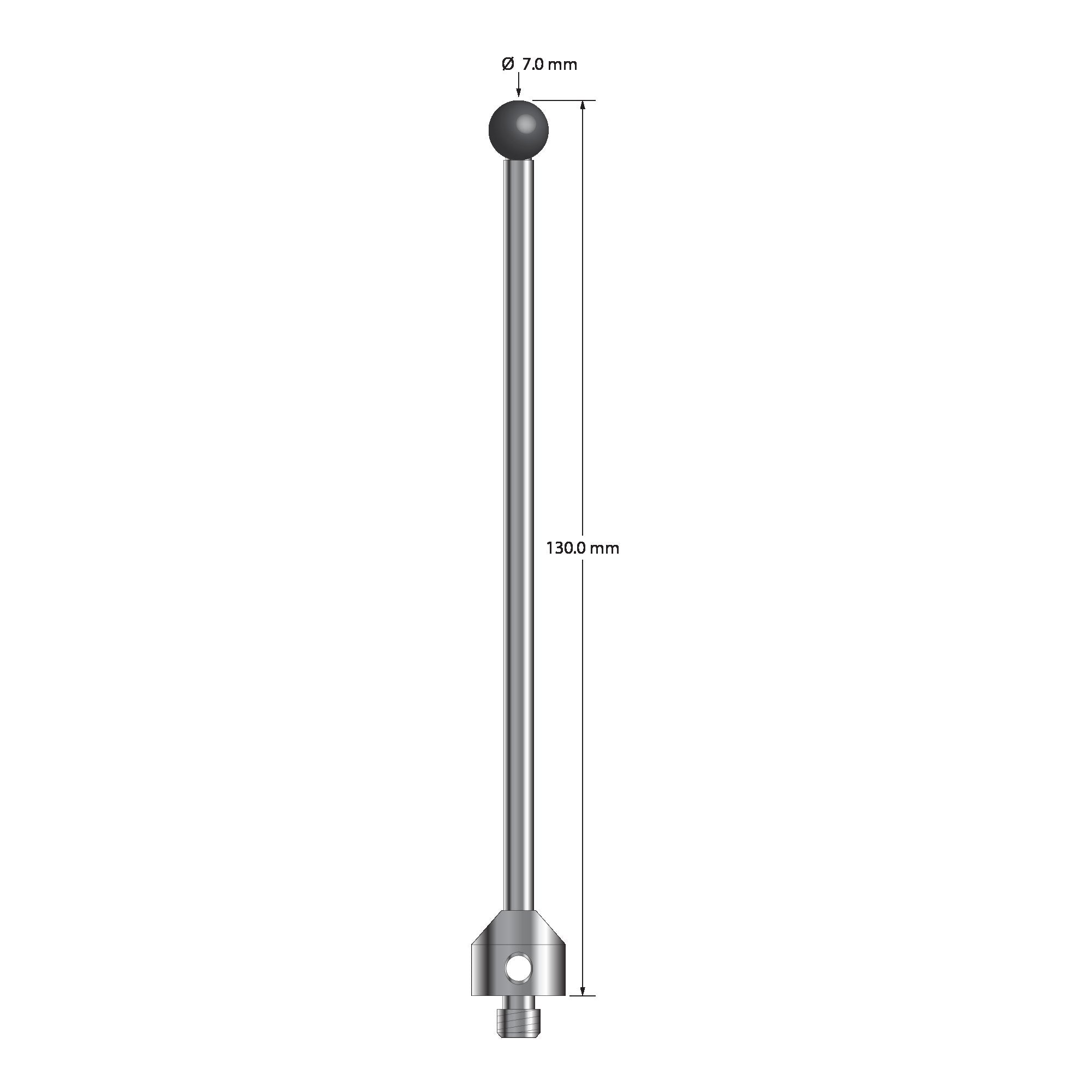 ATG-70130-SN M5 stylus with 7.0mm silicon nitride ball, carbide stem, stainless steel base, 130mm long by Q-Mark Manufacturing, Inc.