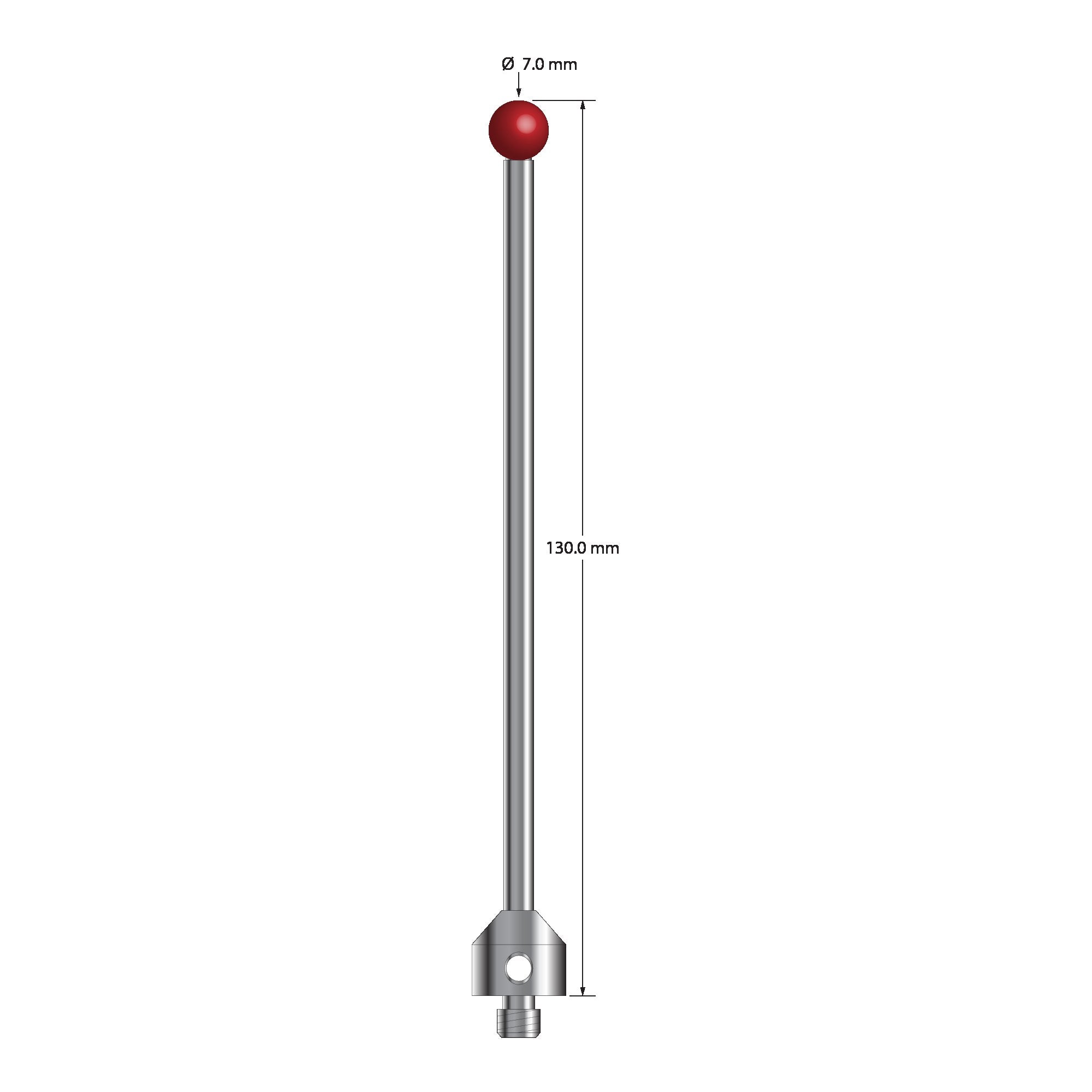 ATG-70130 M5 stylus with 7.0mm ruby ball, carbide stem, and stainless steel base, 130mm long by Q-Mark Manufacturing, Inc.