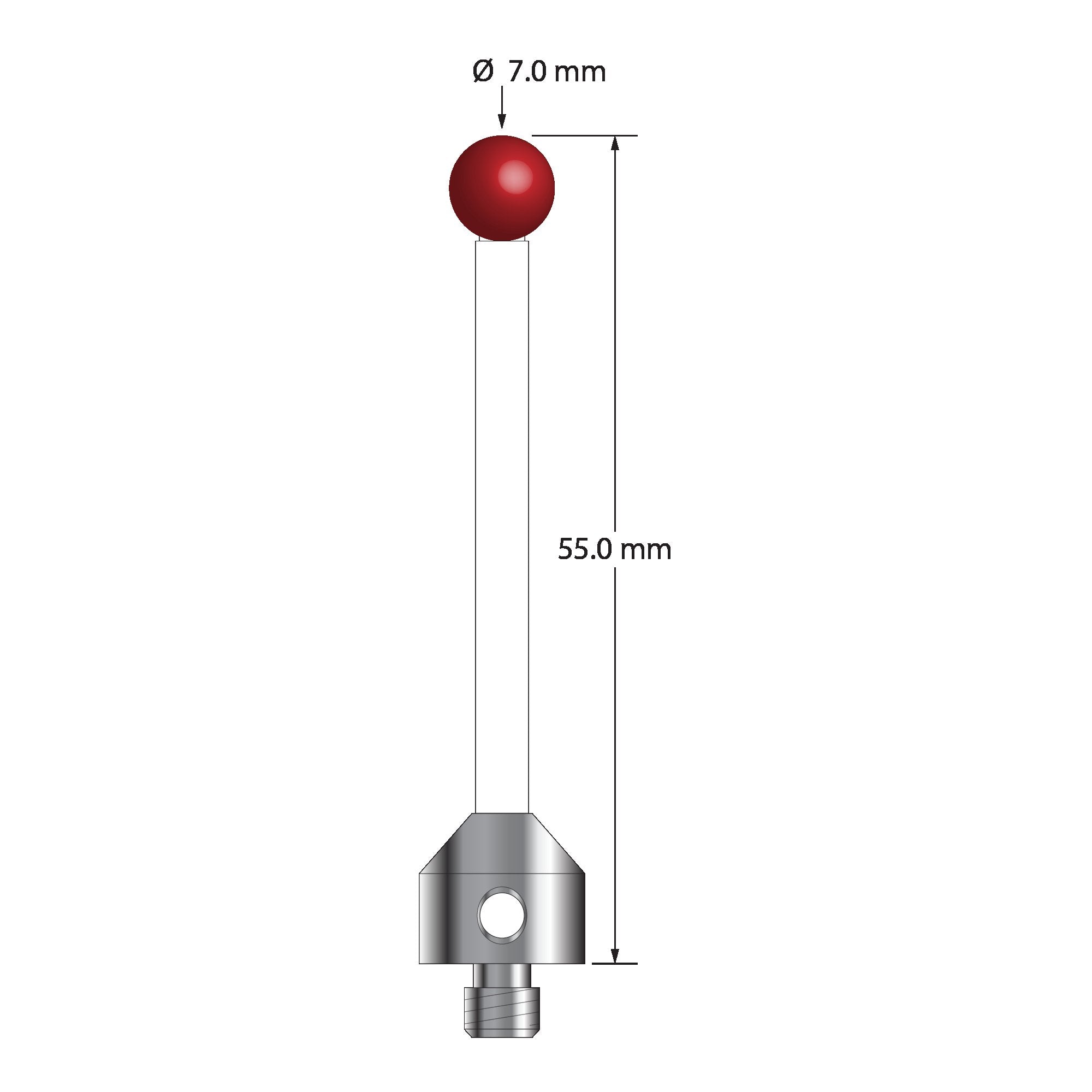 ATG-7055-C M5 stylus with 7.0mm ruby ball, ceramic stem, and aluminum base, 55.0mm long by Q-Mark Manufacturing, Inc.