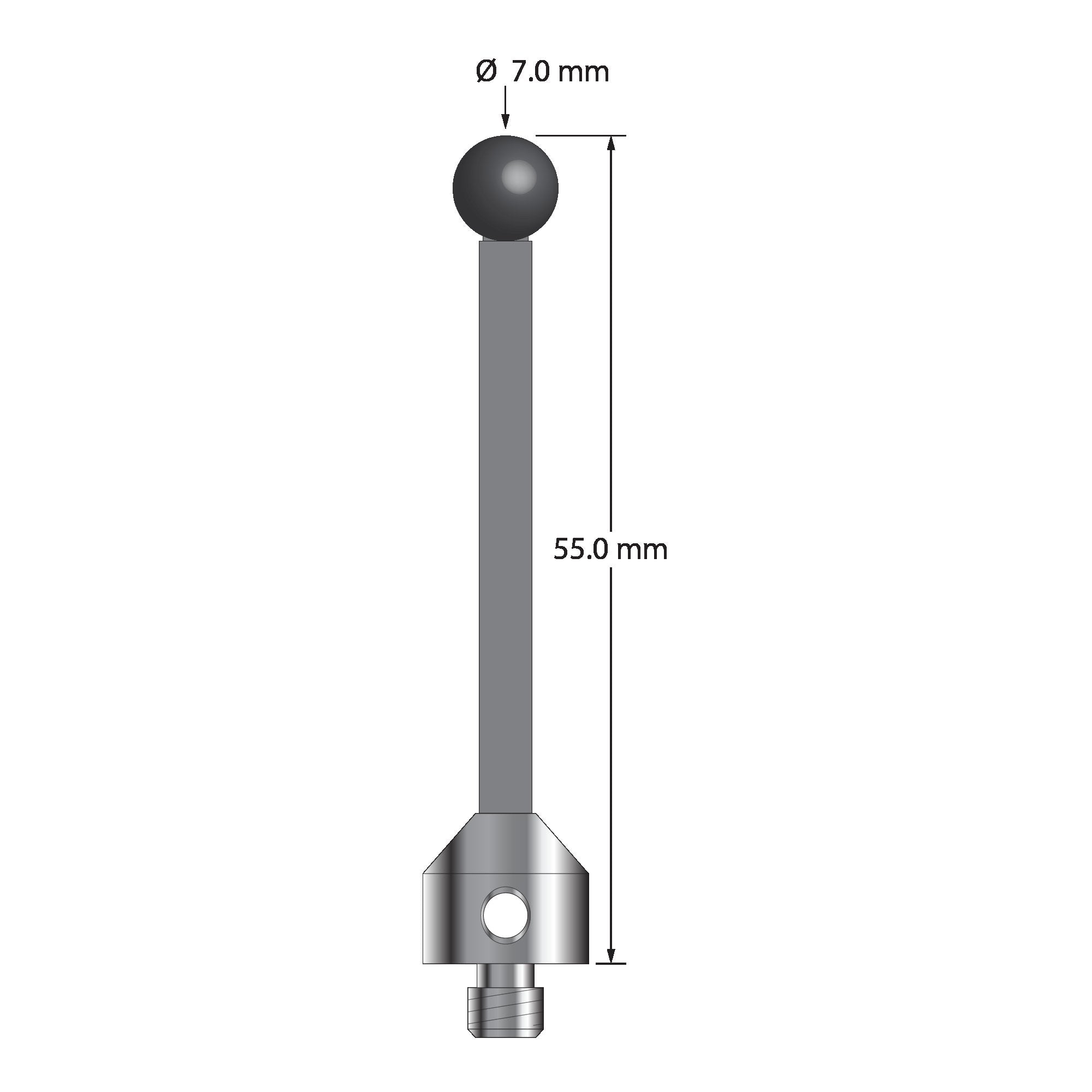 ATG-7055-TX-SN M5 stylus with 7.0mm silicon nitride ball, carbon fiber stem, and titanium base, 55.0mm long by Q-Mark Manufacturing, Inc.