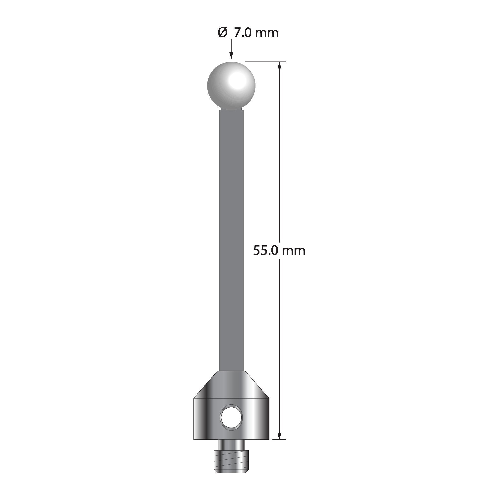ATG-7055-TX-Z M5 stylus with 7.0mm zirconia ball, carbon fiber stem, and titanium base, 55.0mm long by Q-Mark Manufacturing, Inc.