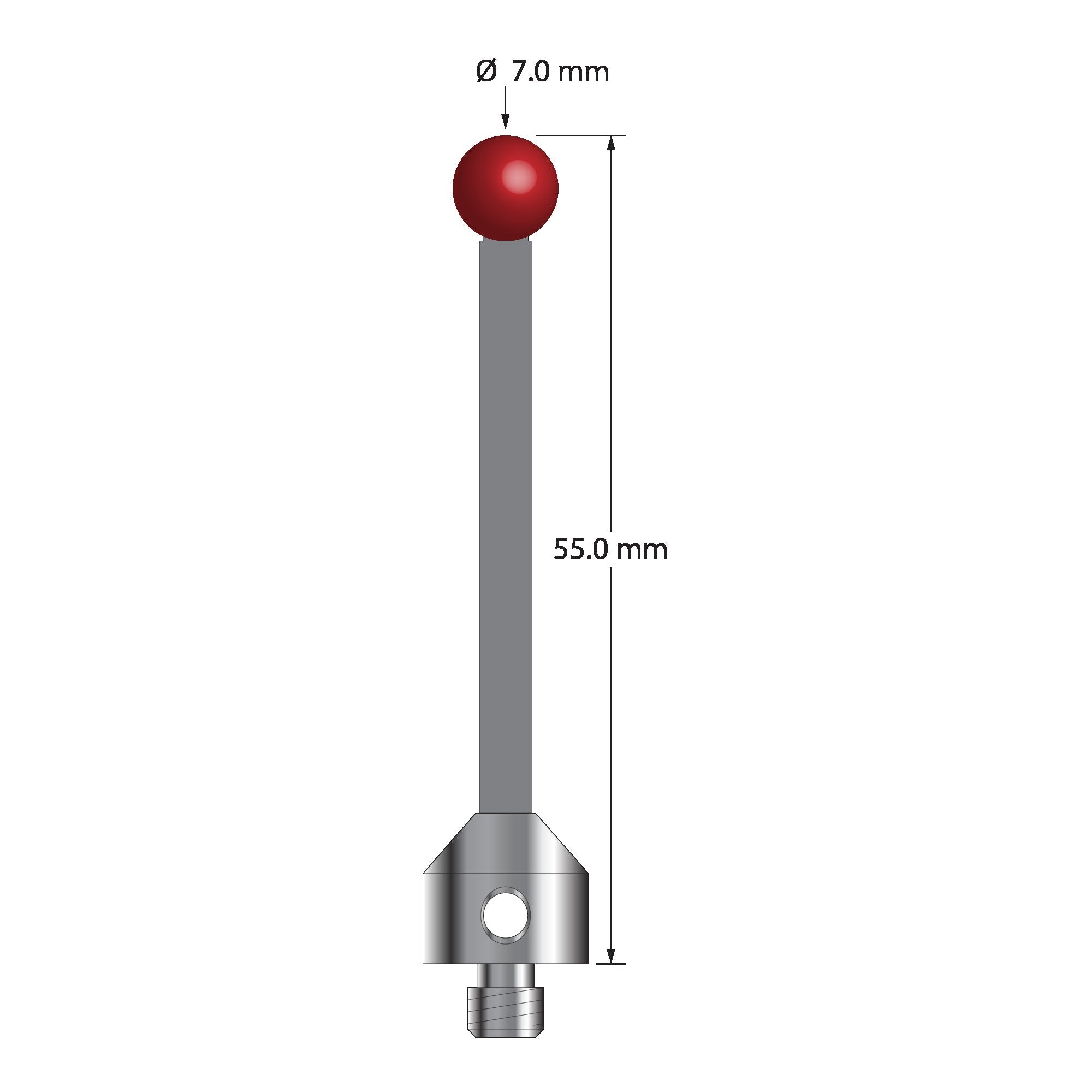 ATG-7055-TX M5 stylus with 7.0mm ruby ball, carbon fiber stem, and titanium base, 55.0mm long by Q-Mark Manufacturing, Inc.