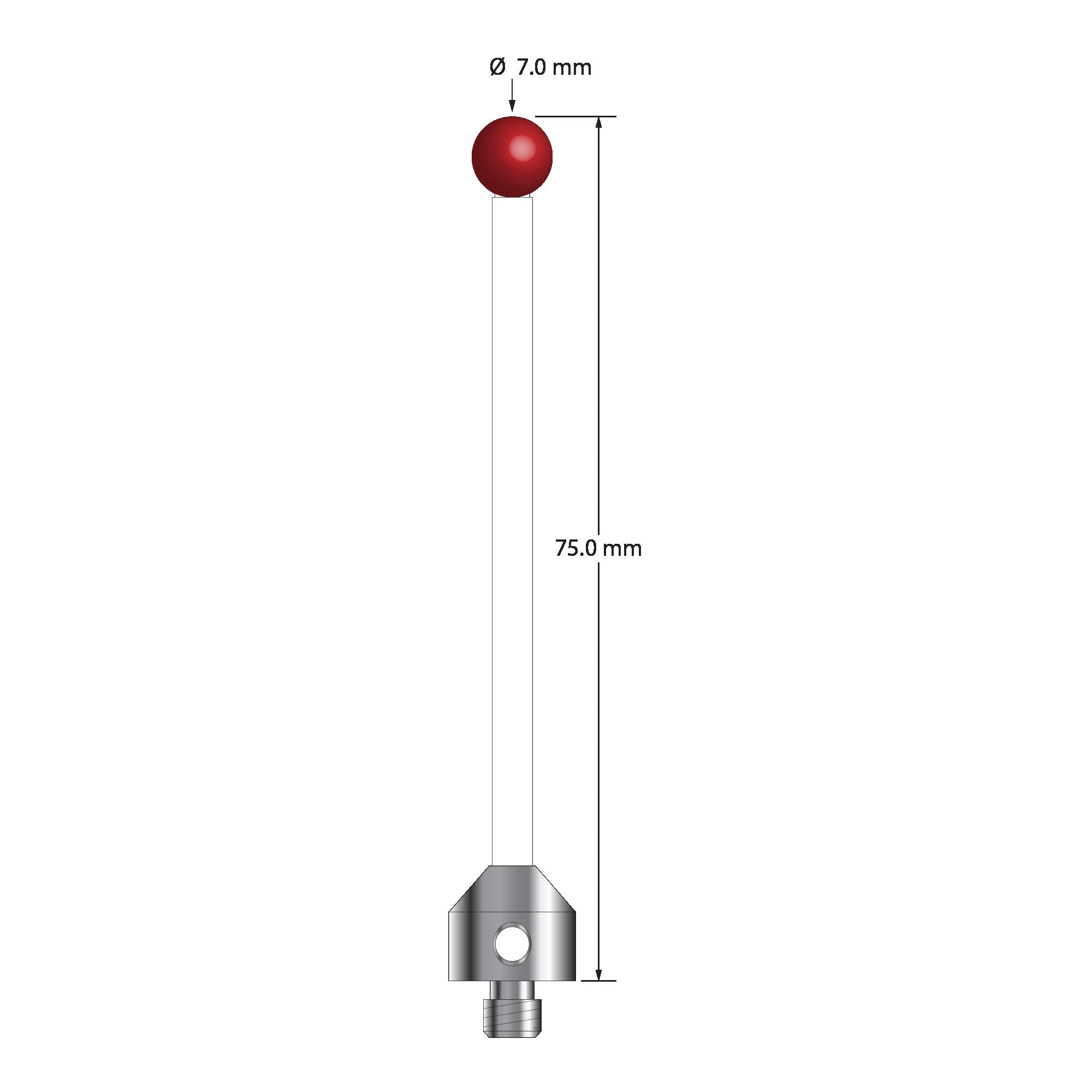 ATG-7075-C M5 stylus with 7.0mm ruby ball, ceramic stem, and aluminum base, 75.0mm long by Q-Mark Manufacturing, Inc.