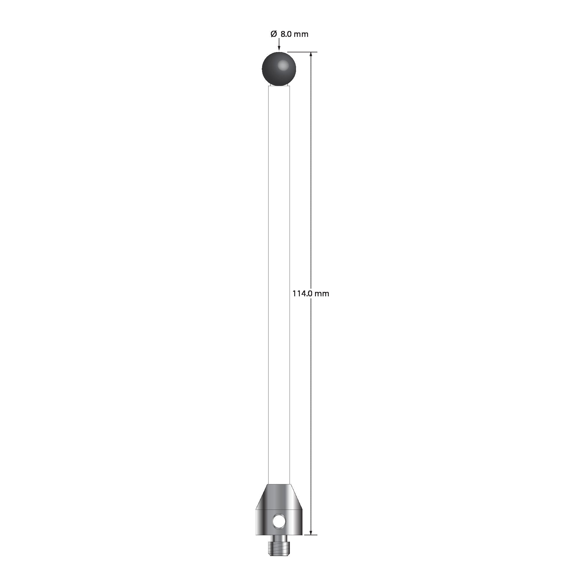 ATG-80114-C-SN M5 stylus with 8.0mm silicon nitride ball, ceramic stem, and aluminum base, 114.0mm long by Q-Mark Manufacturing, Inc.