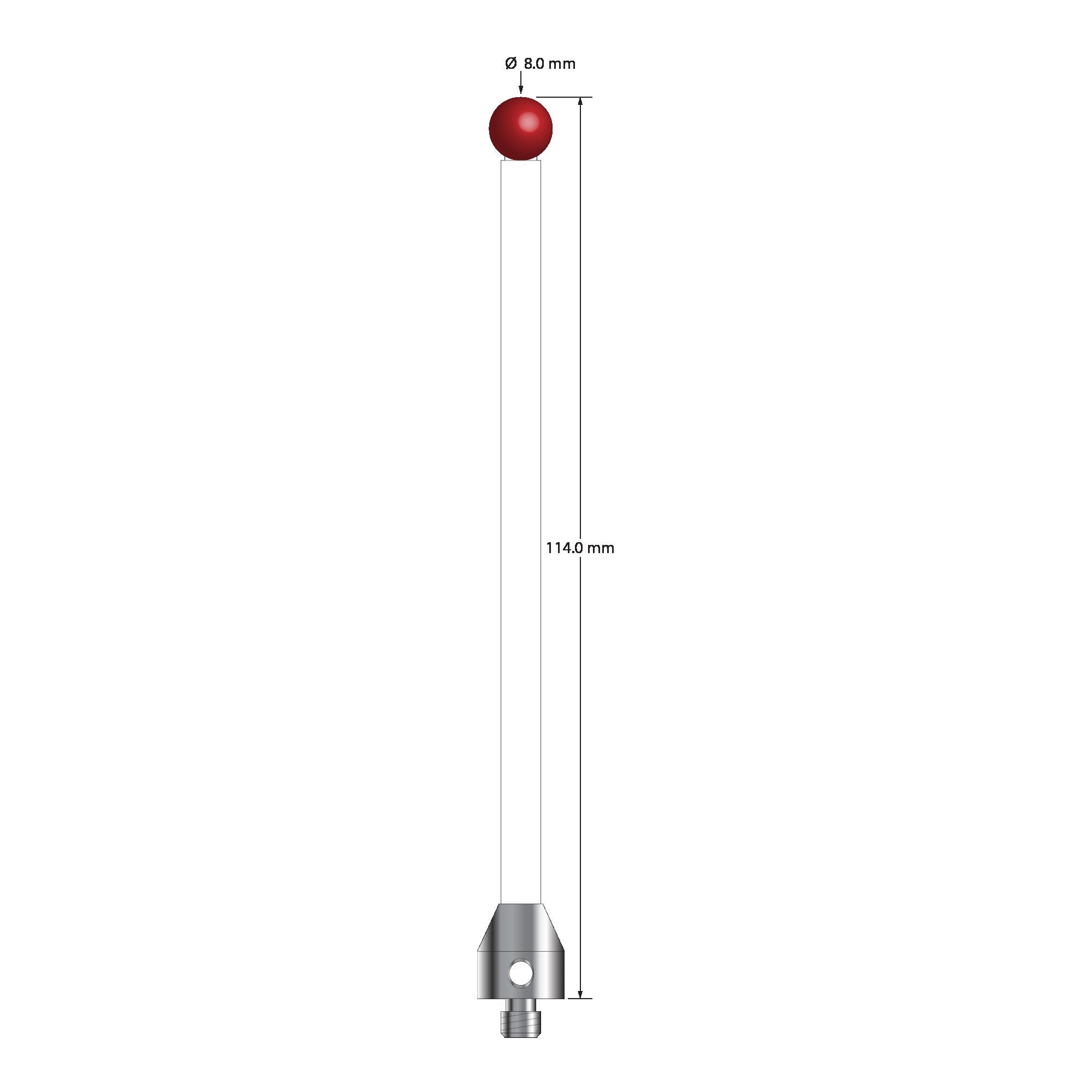 ATG-80114-C M5 stylus with 8.0mm ruby ball, ceramic stem, and aluminum base, 114mm long by Q-Mark Manufacturing, Inc.