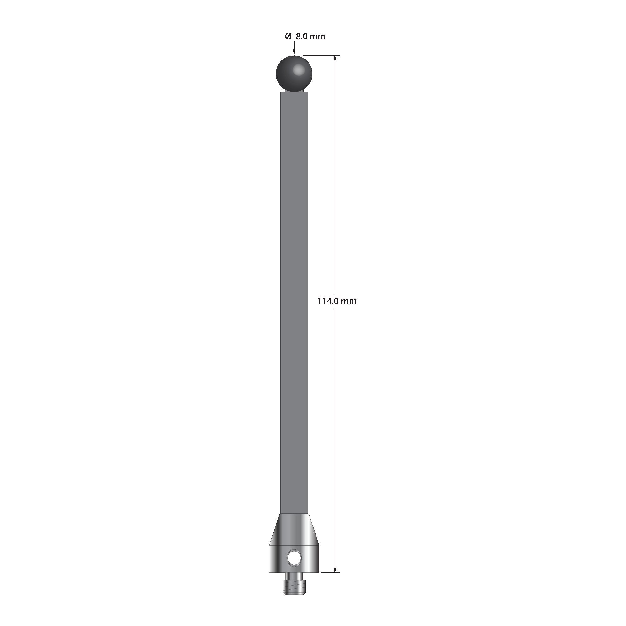 ATG-80114-TX-SN M5 stylus with 8.0mm silicon nitride ball, carbon fiber stem, and titanium base, 114.0mm long by Q-Mark Manufacturing, Inc.