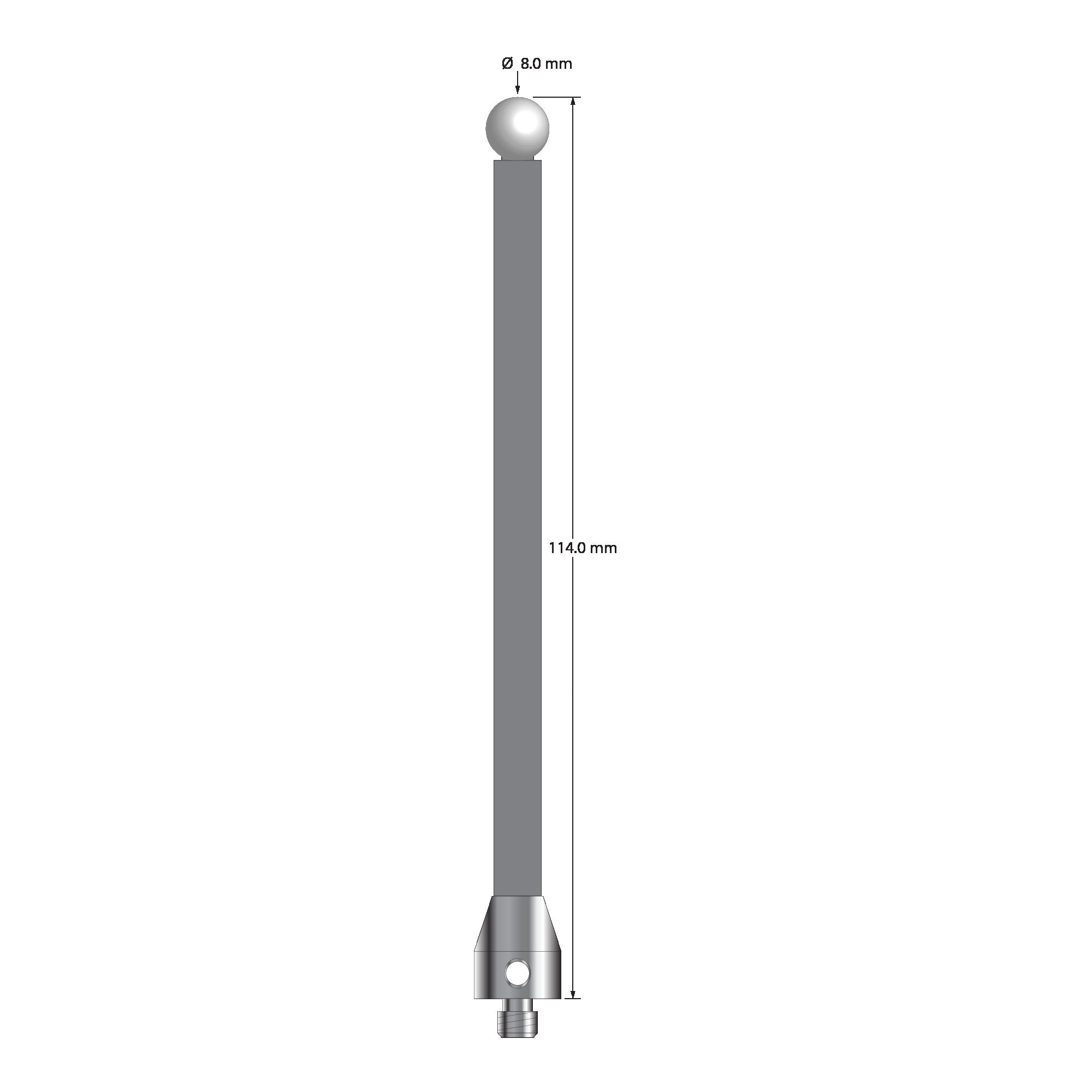 ATG-80114-TX-Z M5 stylus with 8.0mm zirconia ball, carbon fiber stem, and titanium base, 114.0mm long by Q-Mark Manufacturing, Inc.