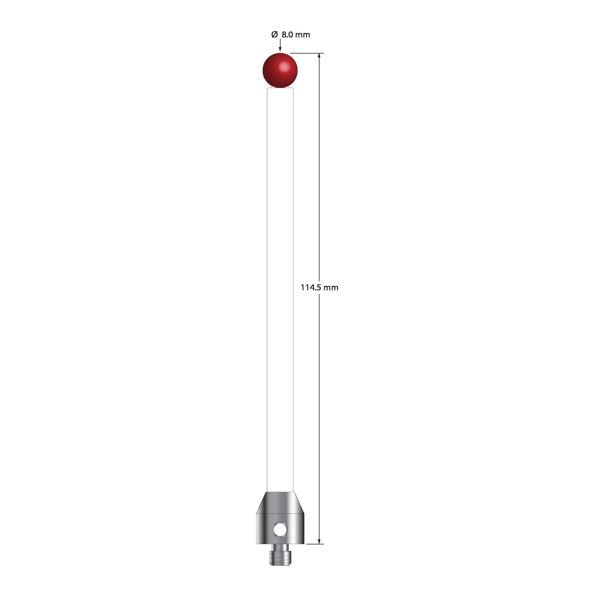 ATG-80114.5-C M5 stylus with 8.0mm ruby ball, ceramic stem, and aluminum base, 114.5mm long by Q-Mark Manufacturing, Inc.