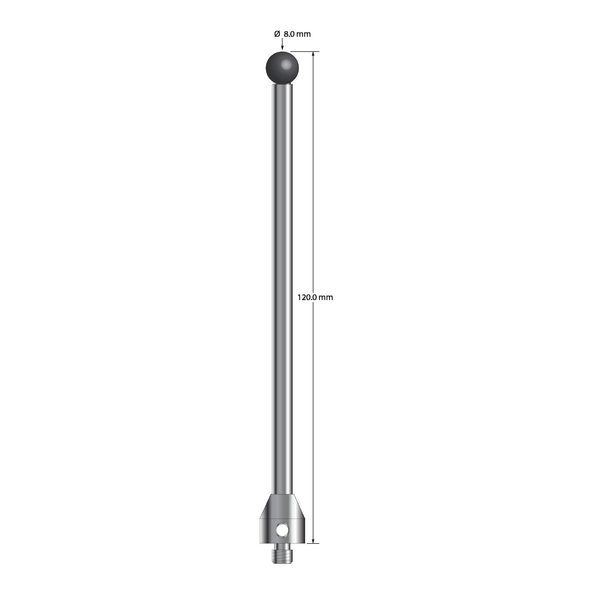ATG-80120-SN M5 stylus with 8.0mm silicon nitride ball and carbide stem, 120mm long by Q-Mark Manufacturing, Inc.