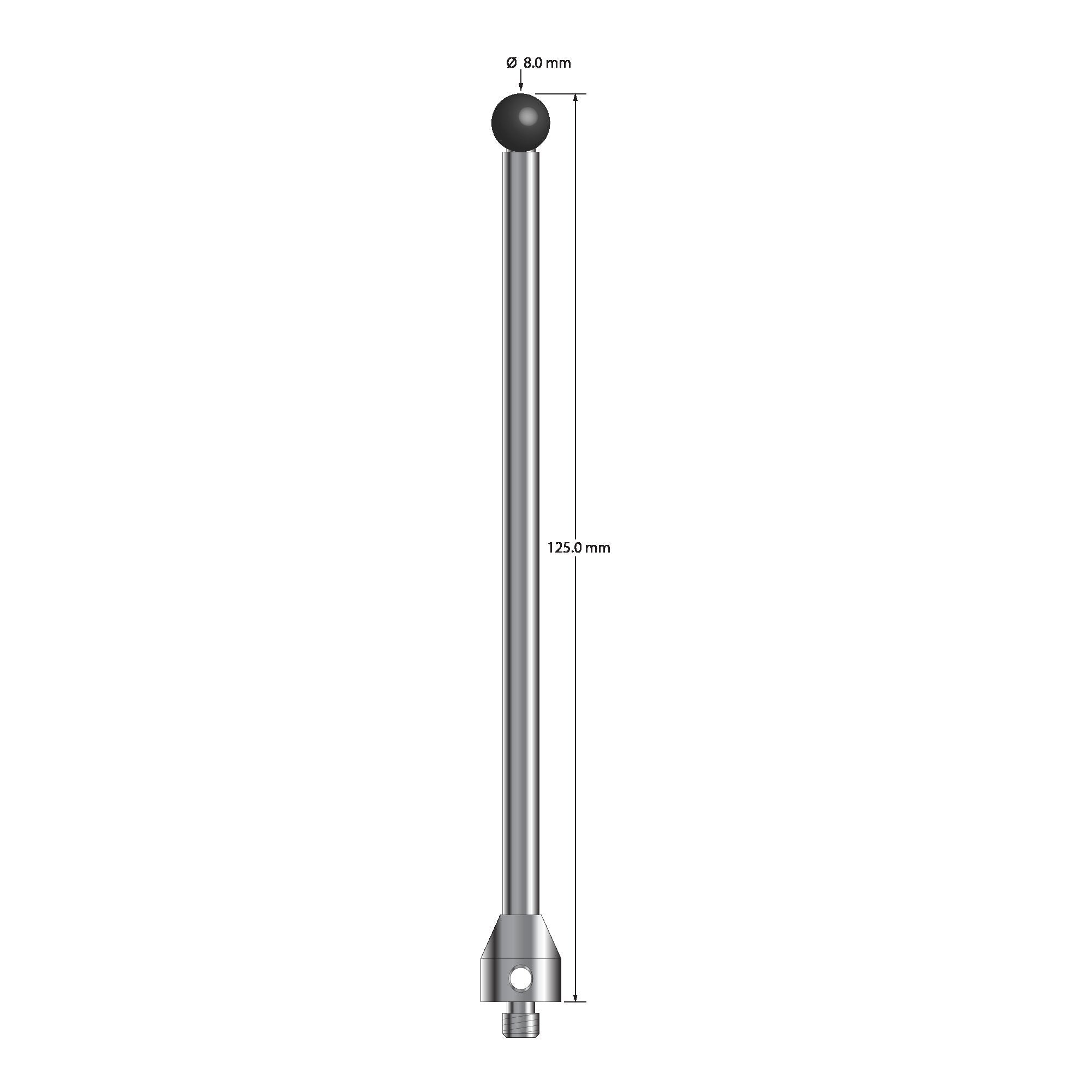 ATG-80125-SN M5 stylus with 8.0mm silicon nitride ball, carbide stem, stainless steel base, 125mm long by Q-Mark Manufacturing, Inc.