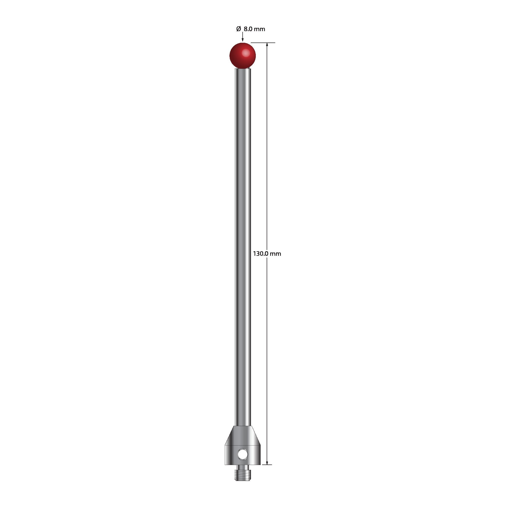 ATG-80130 M5 stylus with 8.0mm ruby ball, carbide stem, and stainless steel base, 130mm long by Q-Mark Manufacturing, Inc.
