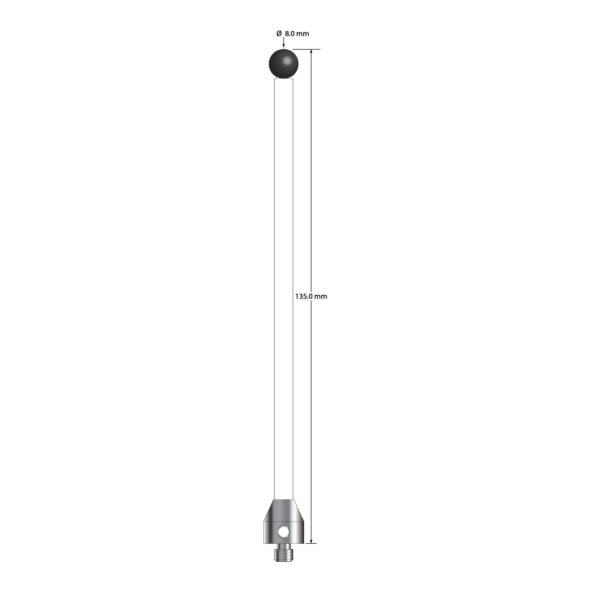 ATG-80135-C-SN M5 stylus with 8.0mm silicon nitride ball, ceramic stem, and aluminum base, 135mm long by Q-Mark Manufacturing, Inc.