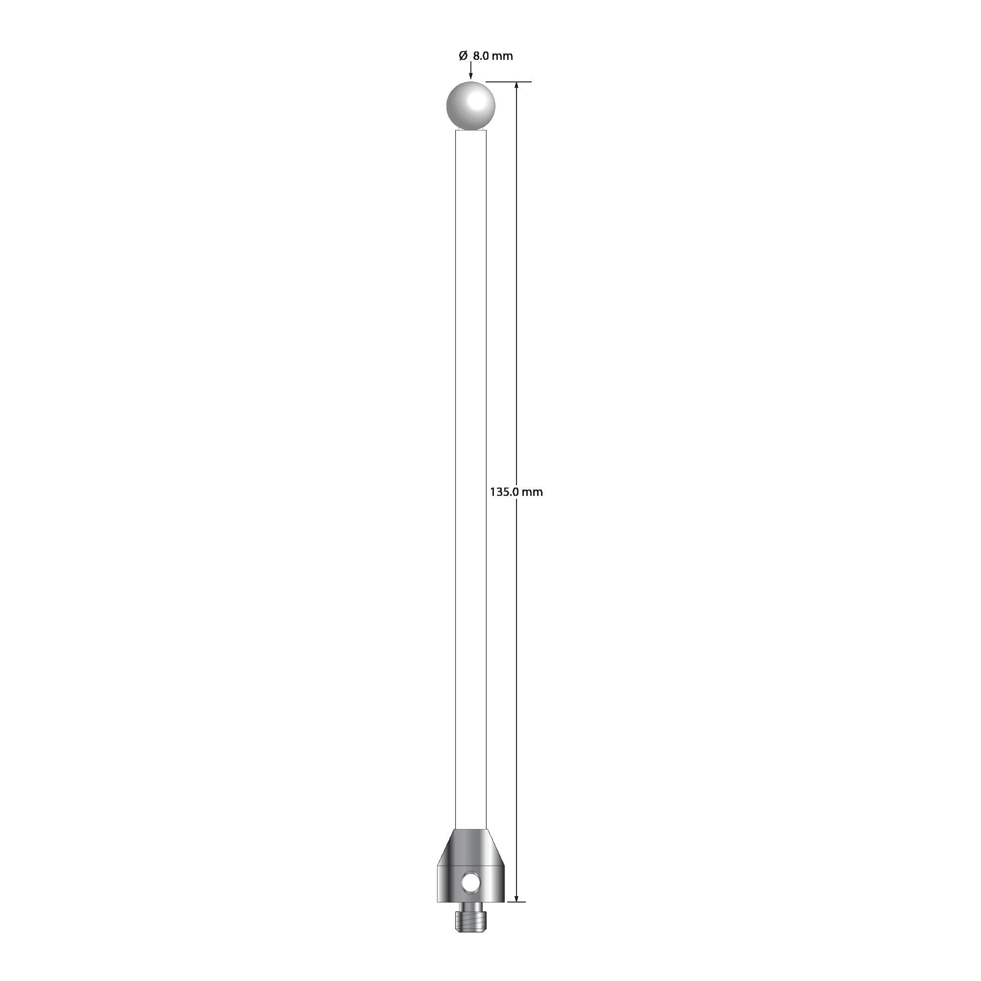 ATG-80135-C-Z M5 stylus with 8.0mm zirconia ball, ceramic stem, and aluminum base, 135mm long by Q-Mark Manufacturing, Inc.